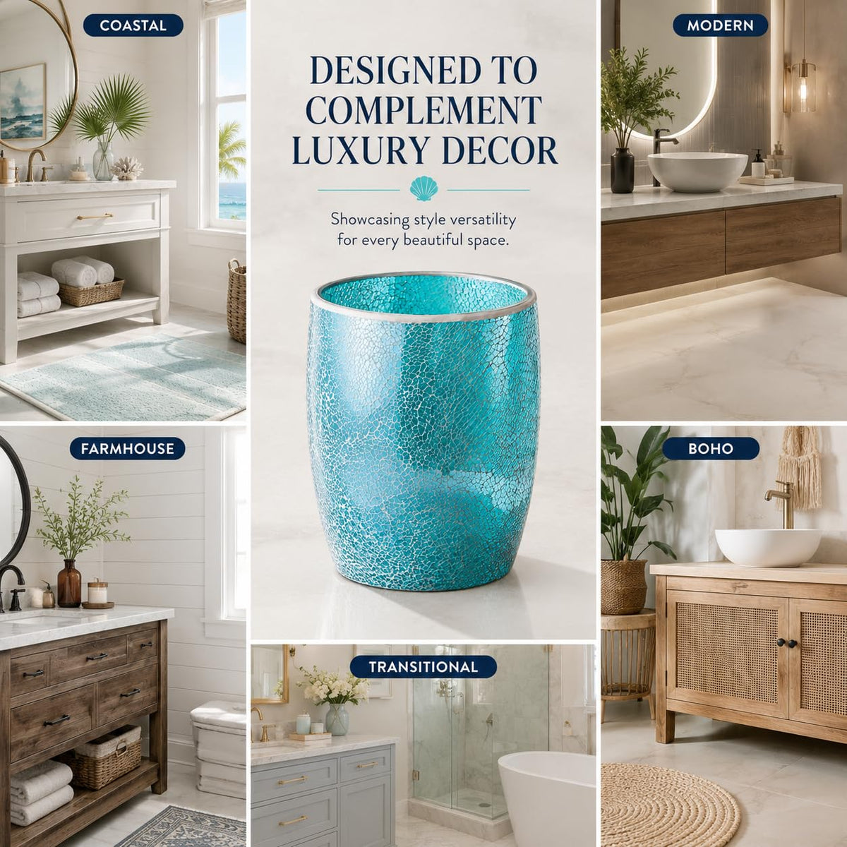 Turquoise Bathroom Trash Can