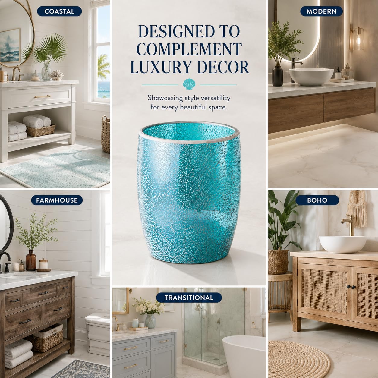 Turquoise Bathroom Trash Can