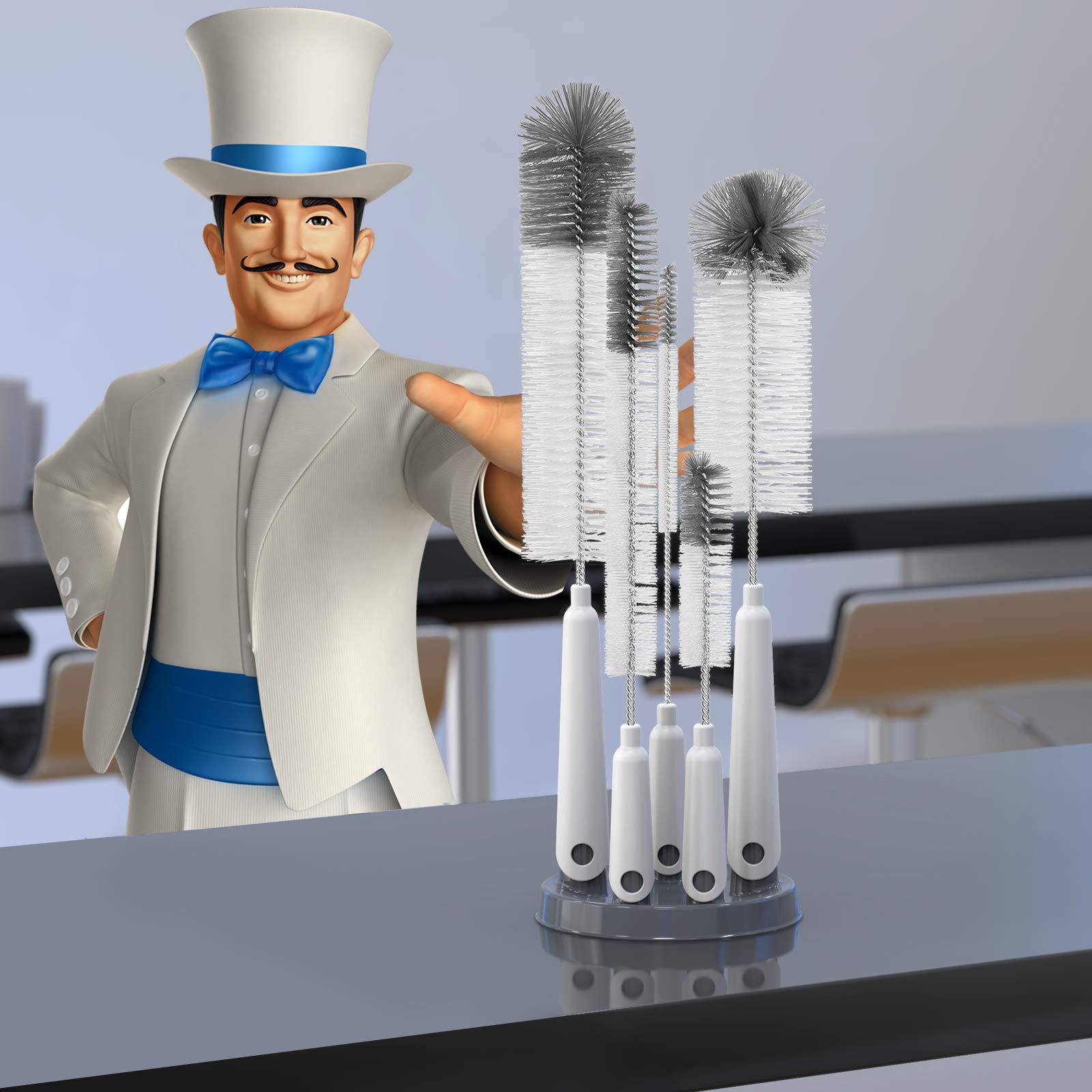5 Pack Bottle Brush Cleaning Set with Storage Holder (5 Count)