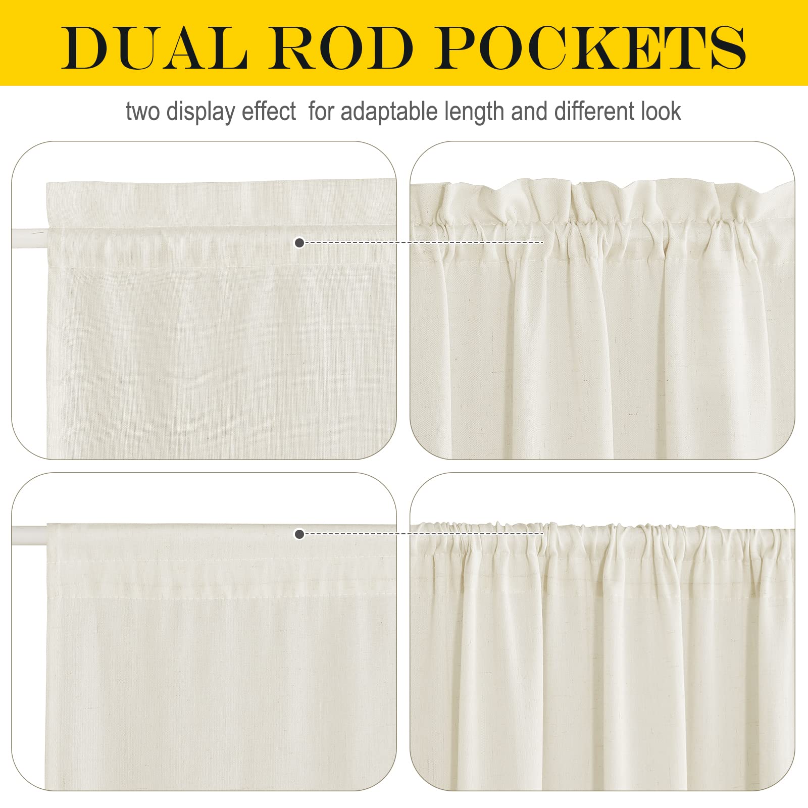 Off White Linen Door Curtain 50 inches Long for Half Window