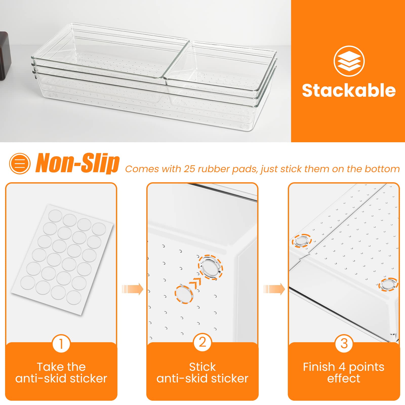 6 Pcs Large Size Clear Drawer Organizer Set (6 Count)
