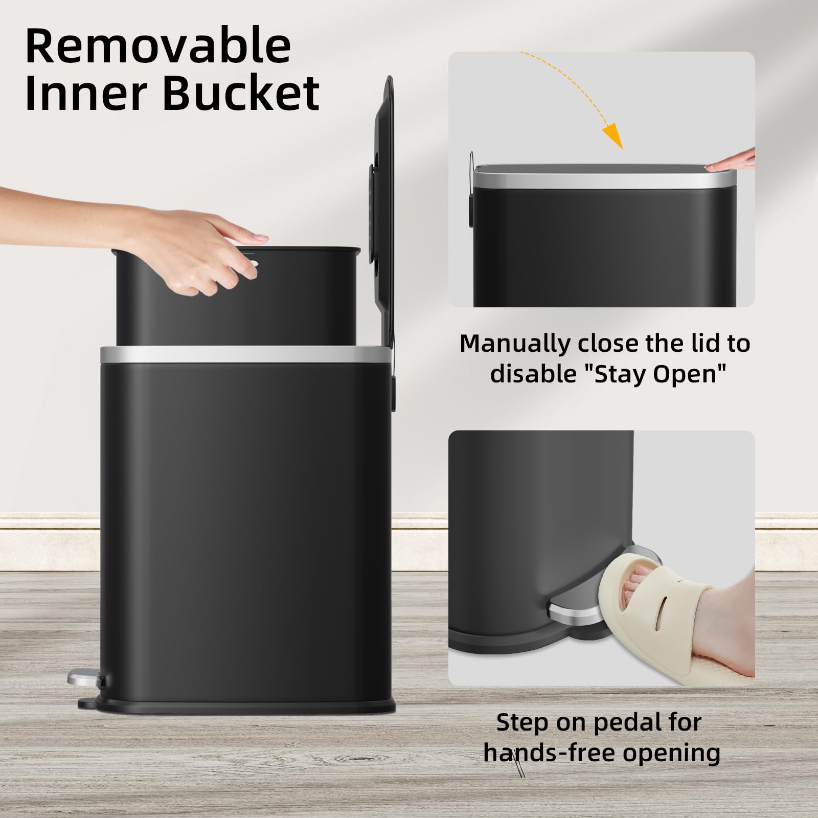 Slim Bathroom Trash Can with Lid Soft Close