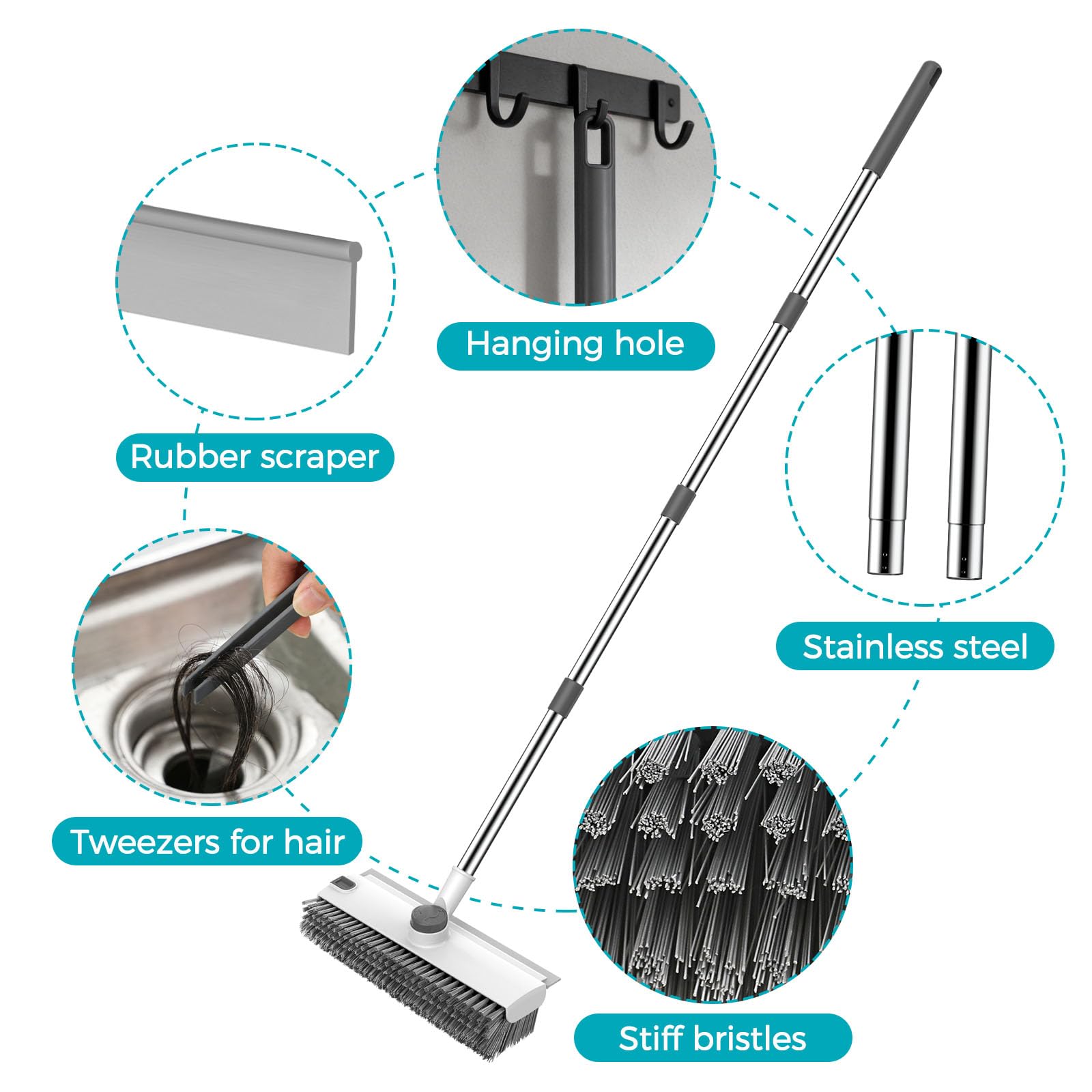 Floor Scrub Brush with 54in Adjustable Long Handle