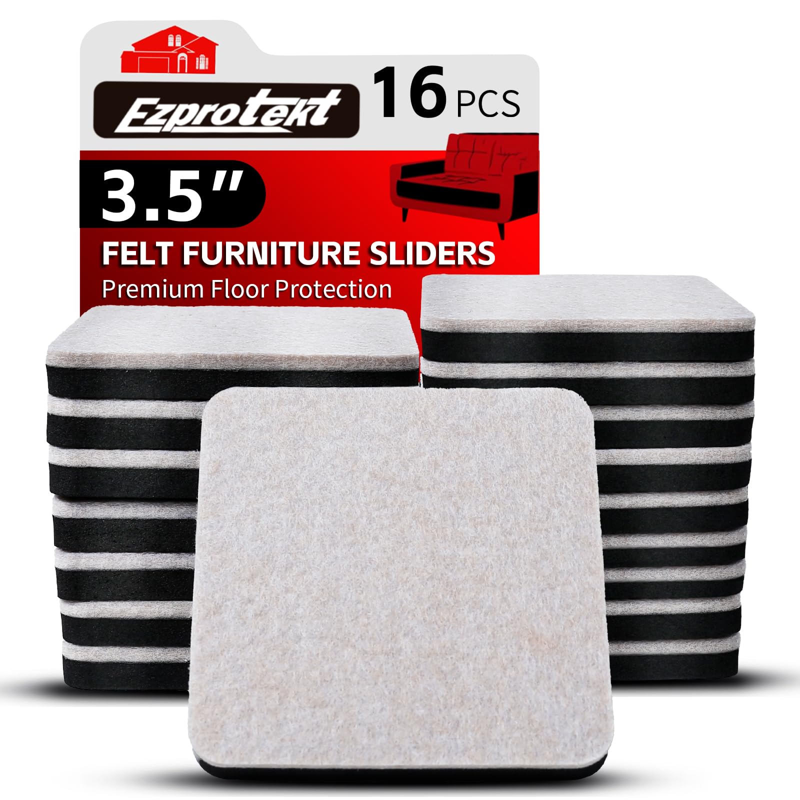 3.5" Felt Furniture Movers Sliders for Hardwood & Vinyl Floors (16 Count)