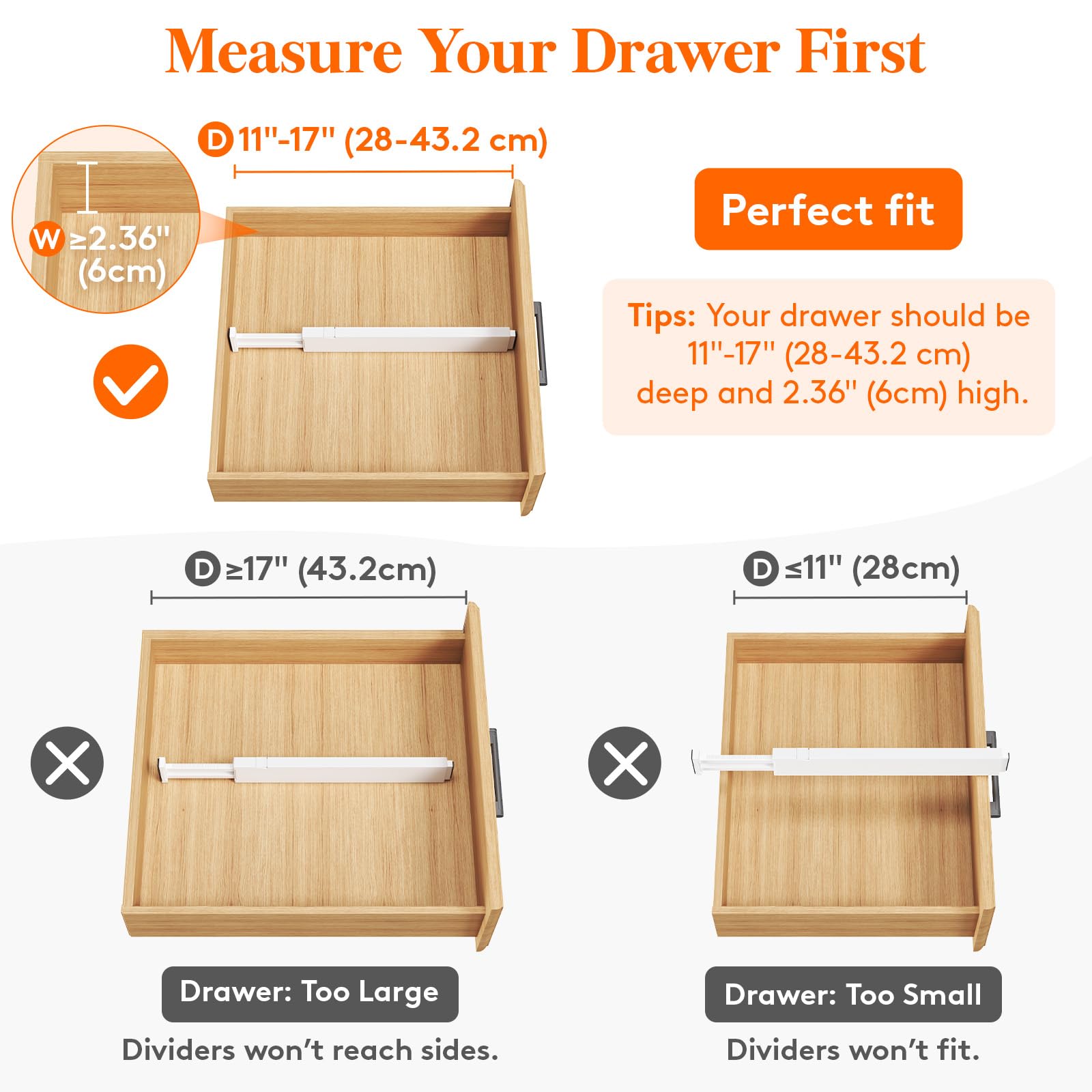 2.36" Upgrade Kitchen Drawer Dividers (5 Count)