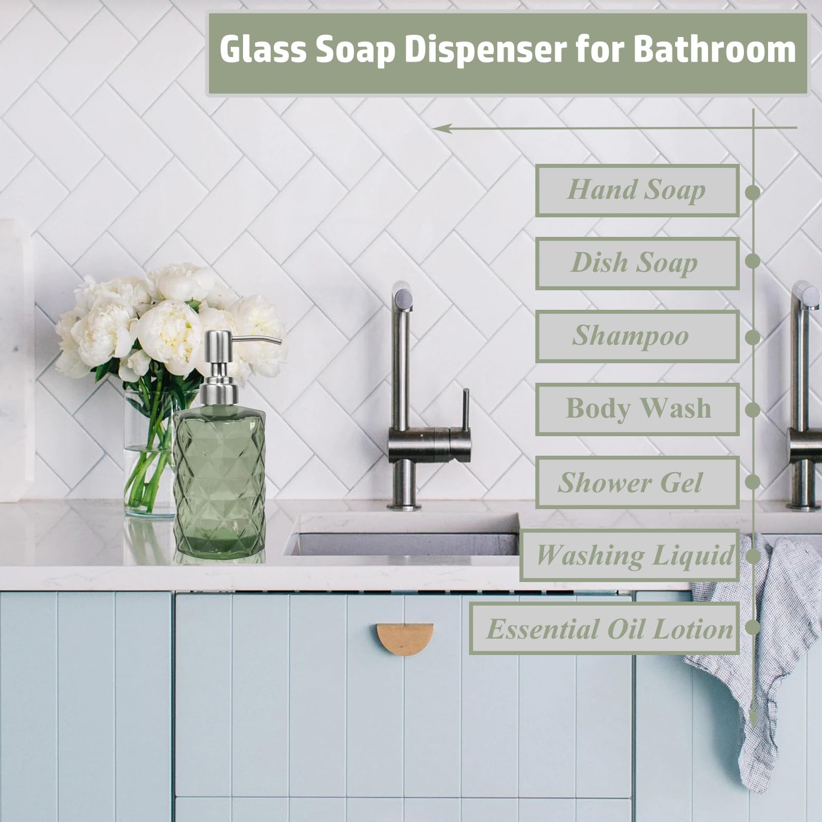 12Oz Green Glass Soap Dispenser