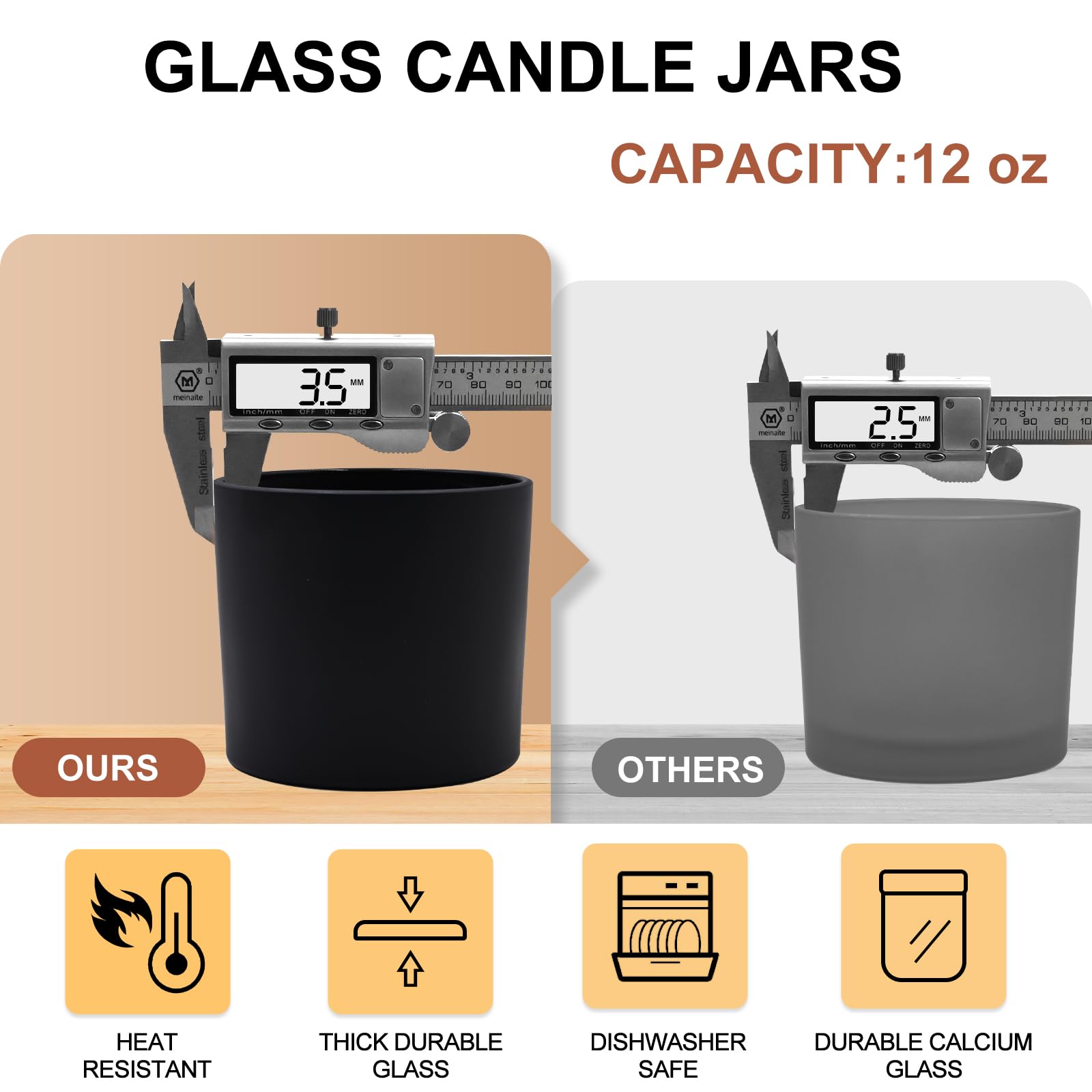 12 OZ Thick Candle Jars for Making Candles 12 Pcs (12 Count)