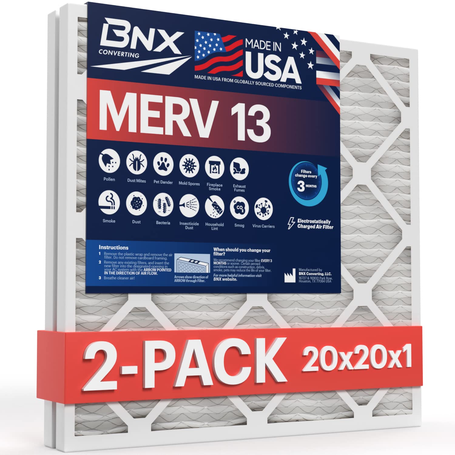 20x20x1 MERV 13 Air Filter 2 Pack (2 Count)