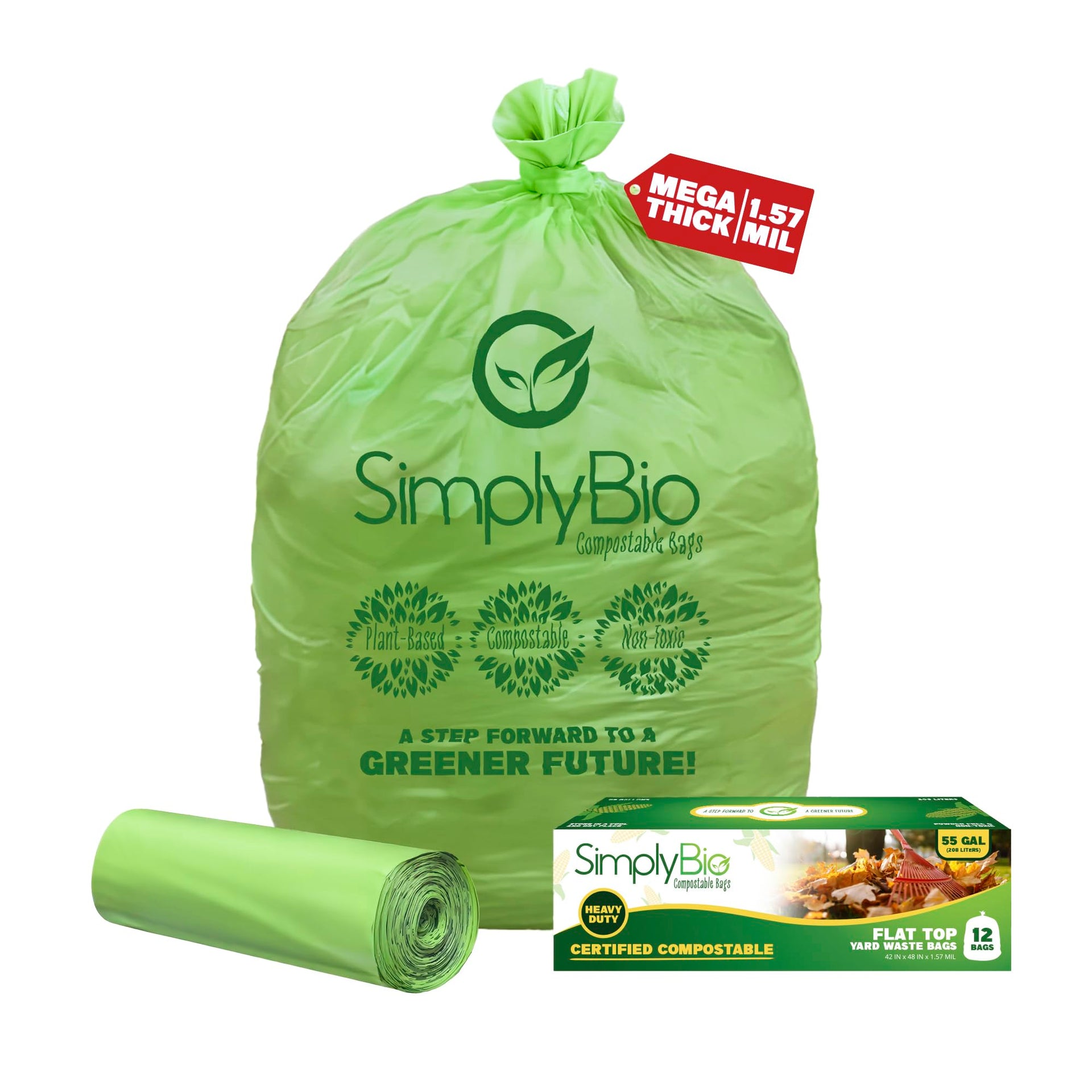 50 55 Gallon Compostable Trash Bags Liners Flat (12 Count)