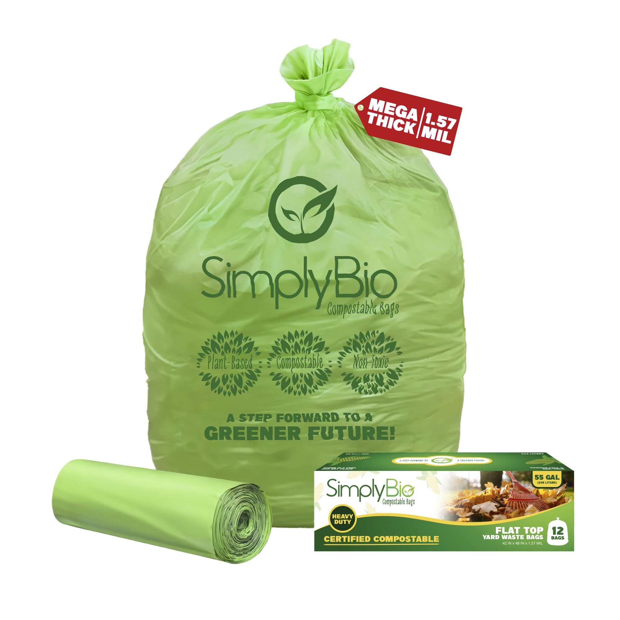 50 55 Gallon Compostable Trash Bags Liners Flat (12 Count)