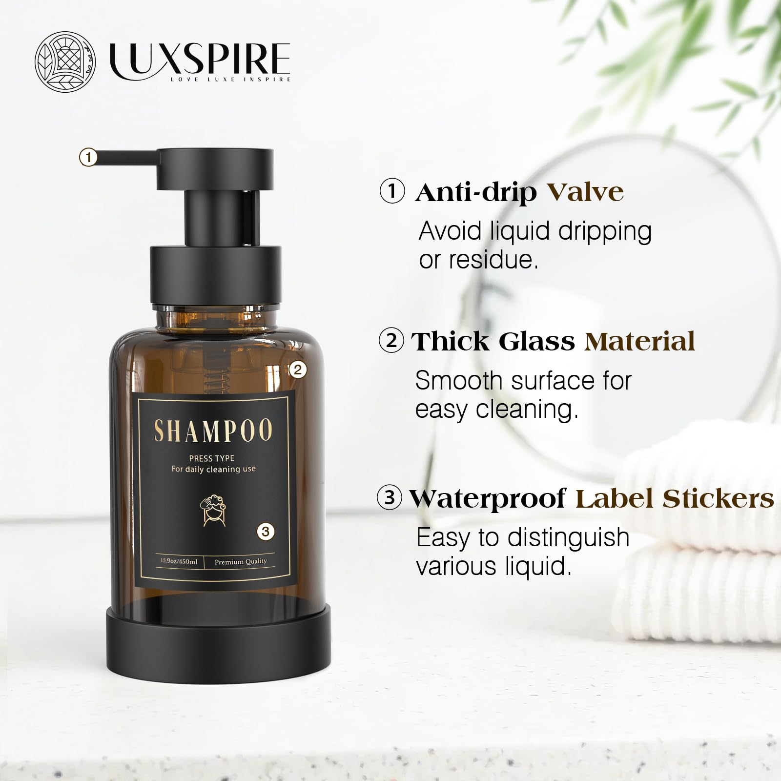 Glass Foaming Soap Dispenser 15oz Hand Soap Bottle