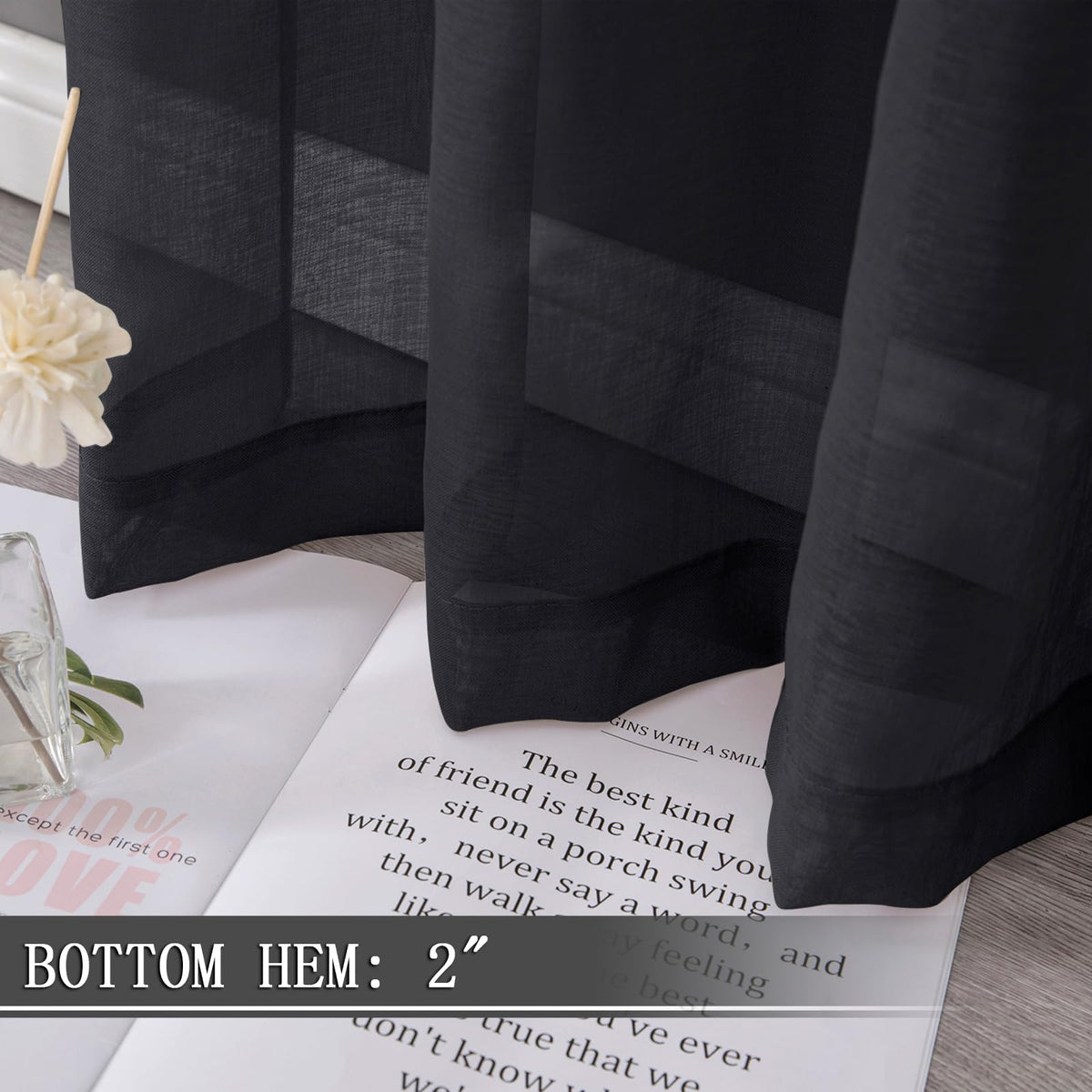 Sheer Curtains Living Room Linen Textured Curtain Sheers Light Filtering Voile Rod Pocket Curtains for Bedroom (2 Count)
