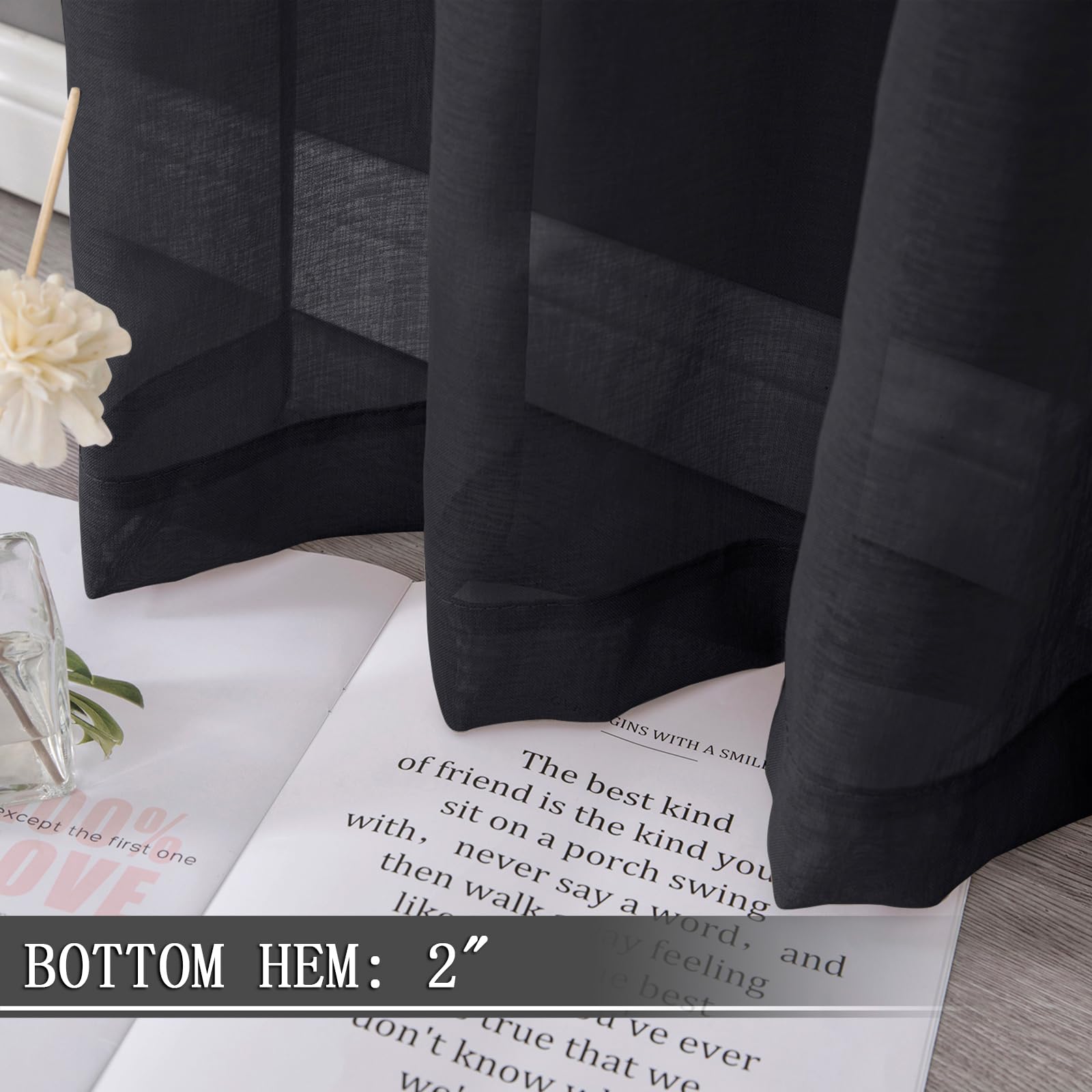 Short Sheer Curtains Living Room Linen Textured Curtain Sheers Light Filtering Voile Rod Pocket Curtains for Bedroom (2 Count)