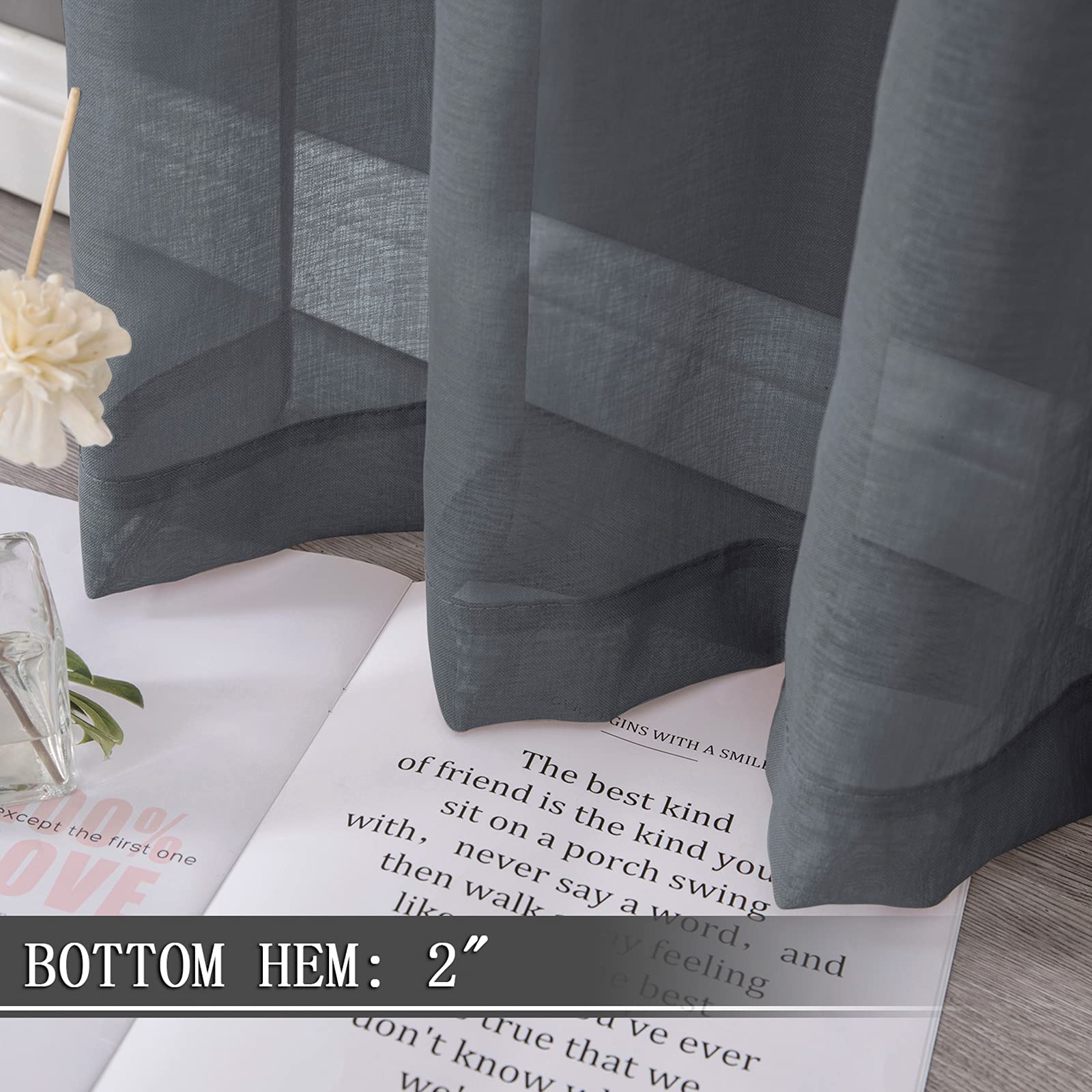 Sheer Curtains Linen Textured Bedroom Curtain Sheers Light Filtering Rod Pocket Voile Curtains for Living Room (2 Count)