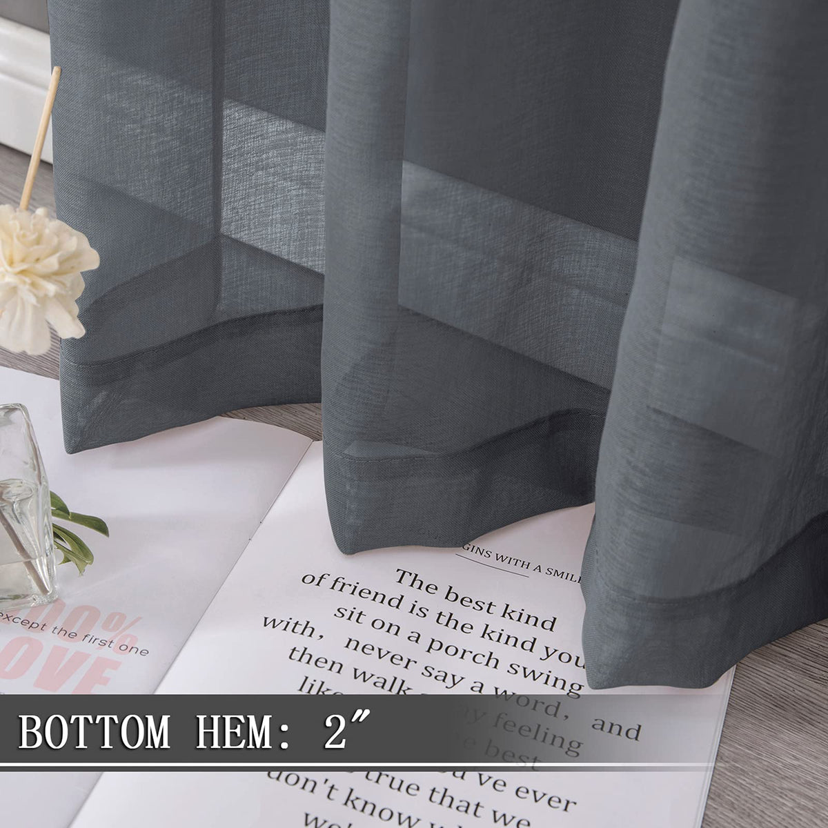 Sheer Curtain Linen Textured Living Room Curtains Sheer Light Filtering Rod Pocket Voile Curtain for Bedroom (2 Count)