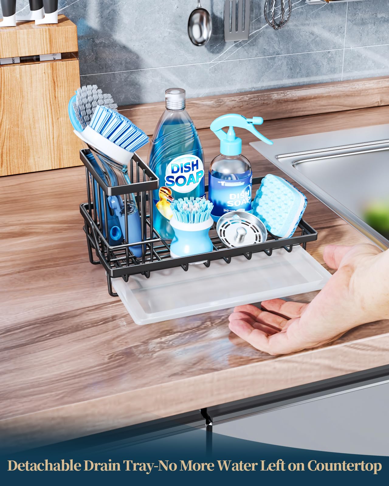 Sink Caddy Kitchen Sponge Holder with Dish Brush Holder