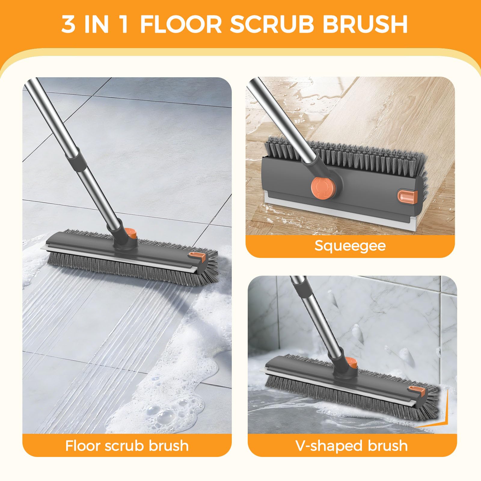 Floor Scrub Brush with 54in Adjustable Long Handle
