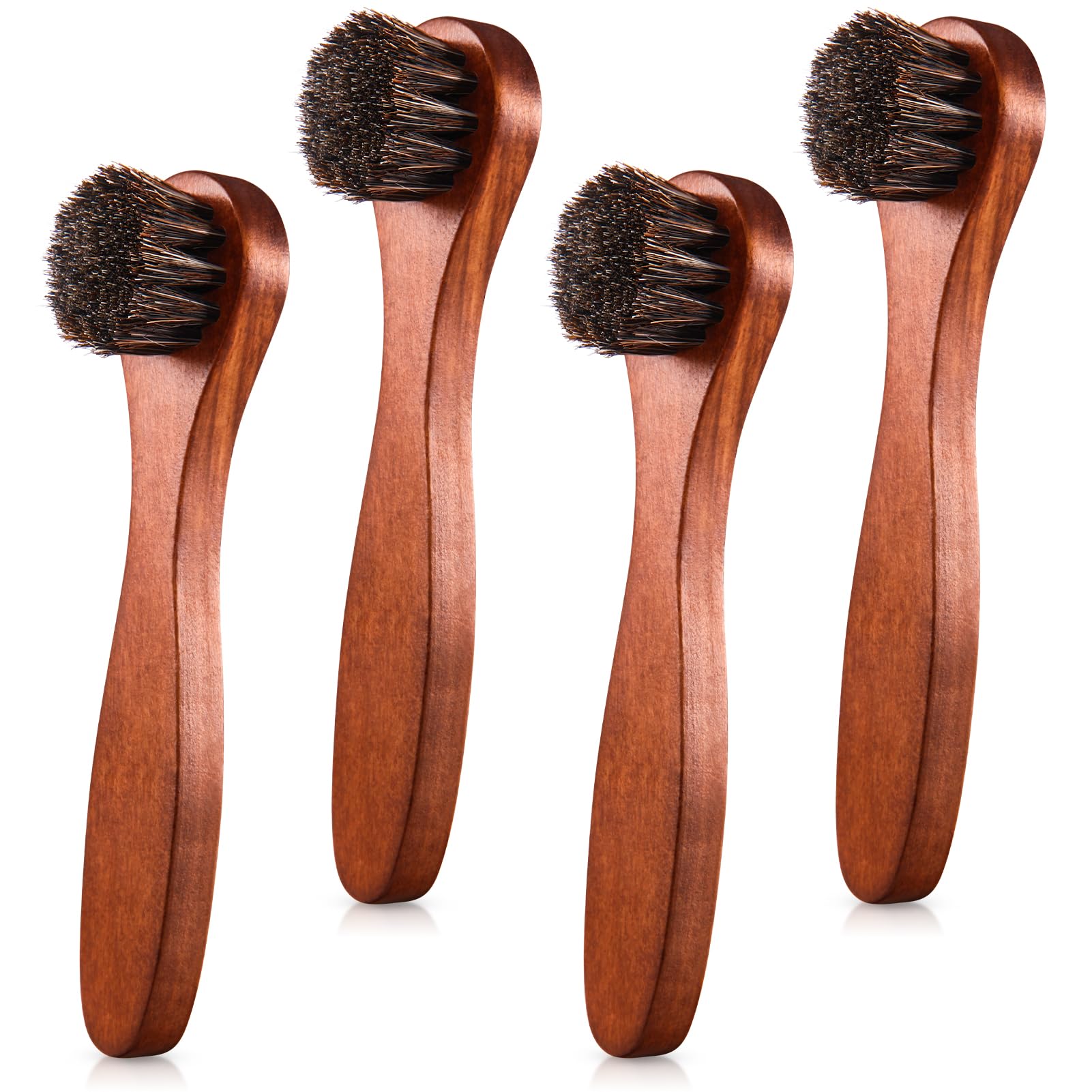 4 Pcs Horsehair Shine Shoes Brush Kit Polish Dauber Applicators Cleaning Leather Shoes Boots Care Brushes Suede Cleaner Brush with Microfiber Shoe Cloth
