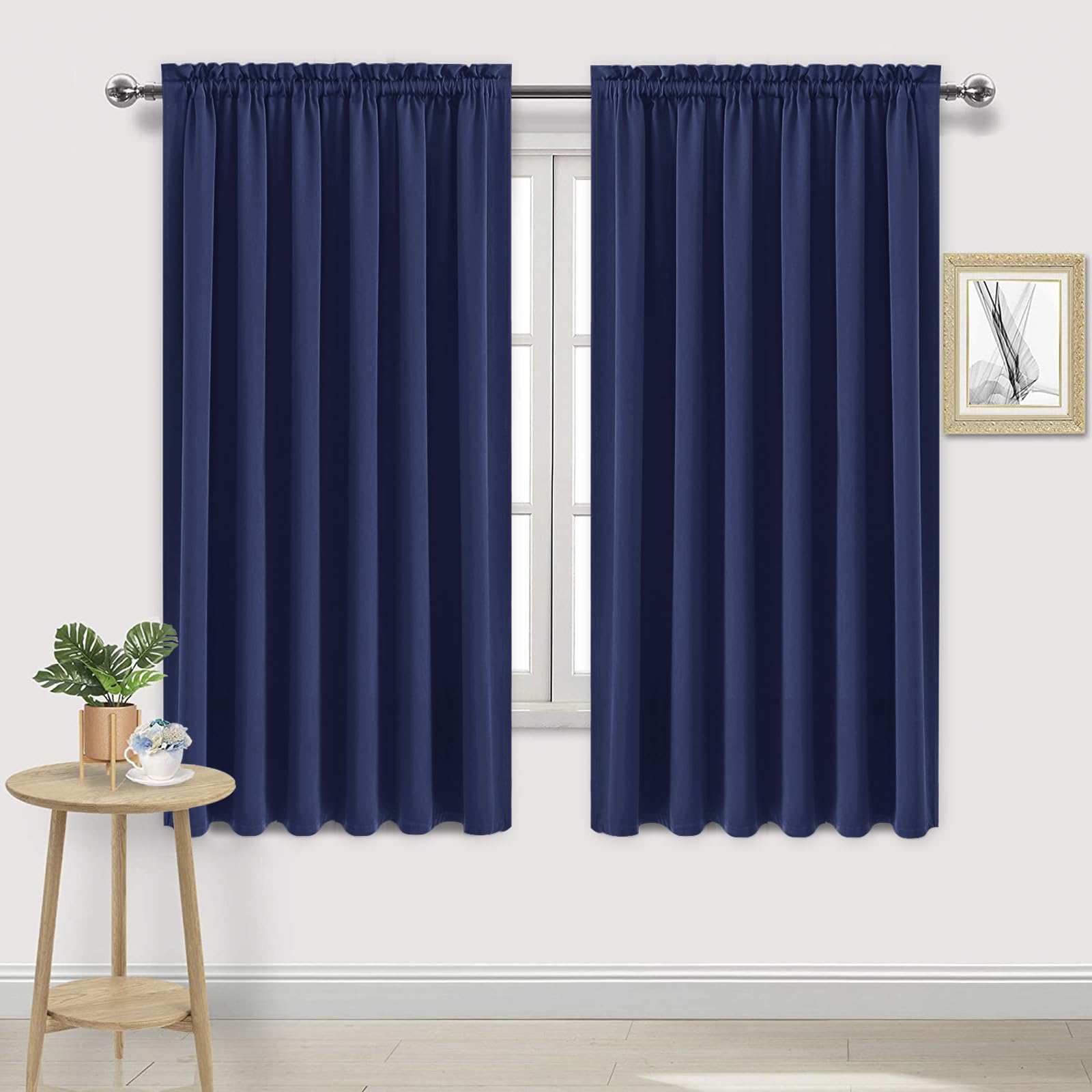 Wide Blackout Curtains for Bedroom Living Room 70 x 63 Inch Long Navy (2 Count)