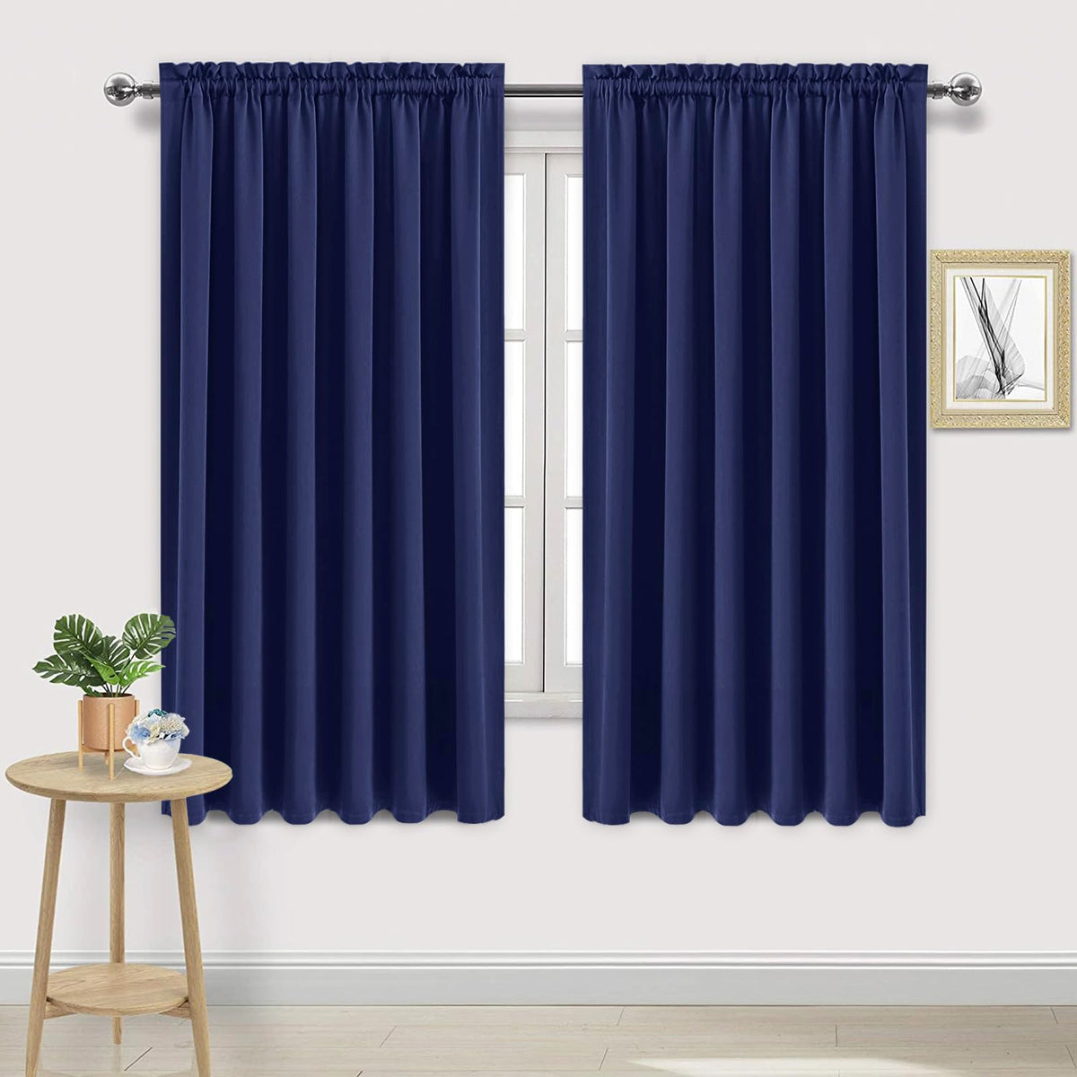 Wide Blackout Curtains for Bedroom Living Room 70 x 72 Inch Long Navy (2 Count)