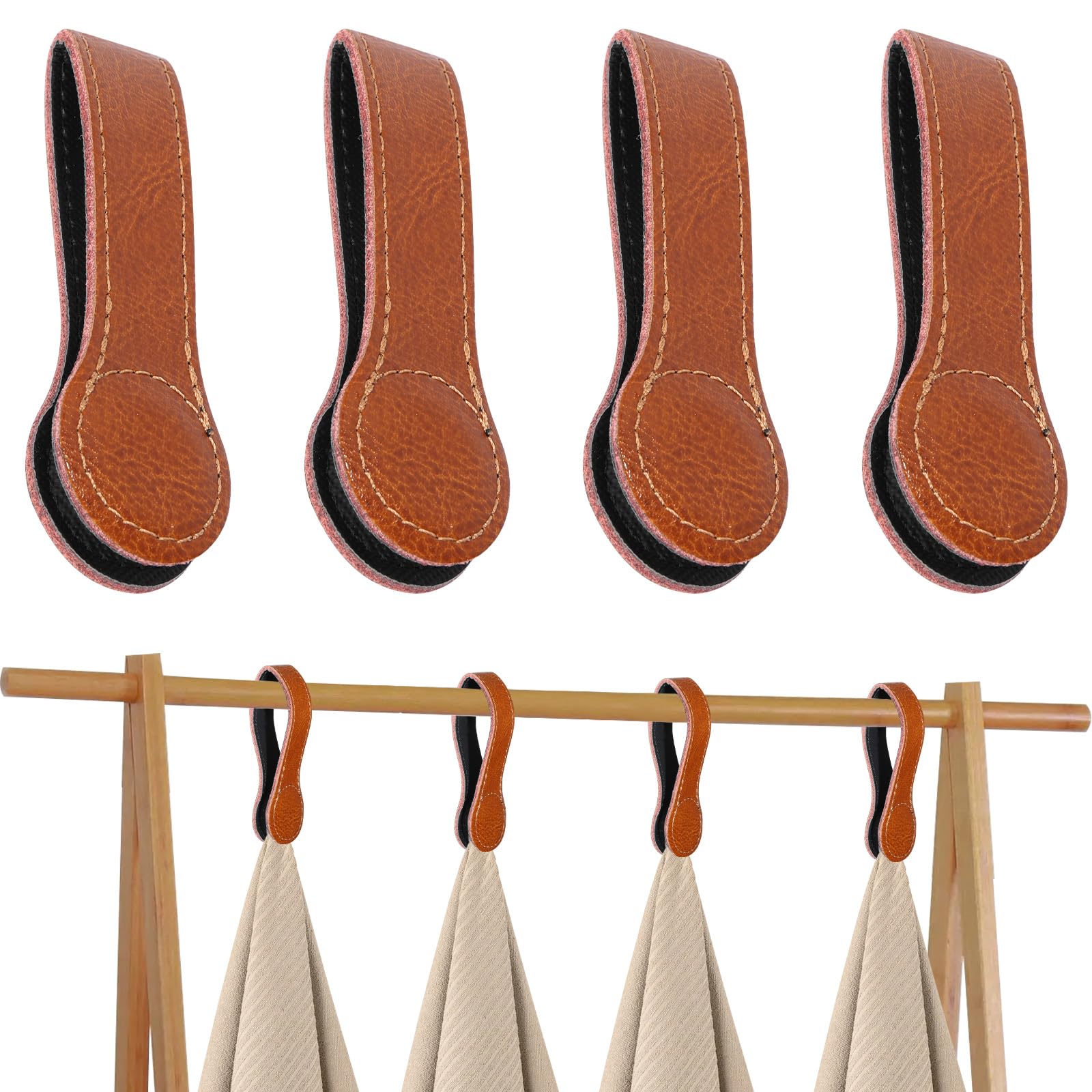 4 PCS Genuine Leather Towel Clips for Kitchen (4 Count)