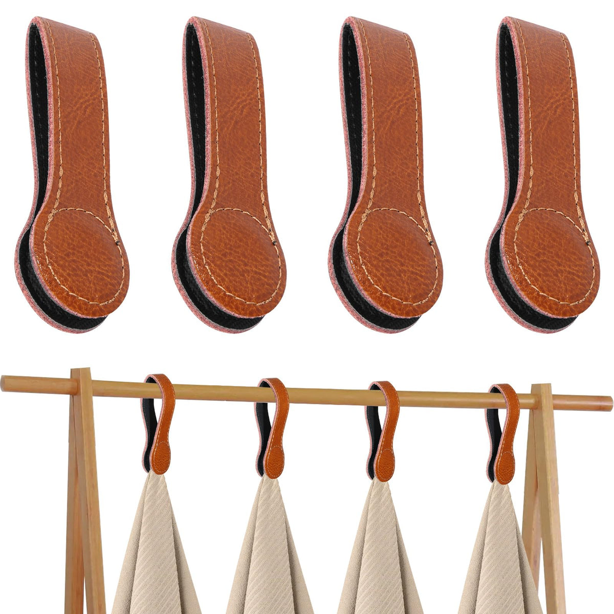 4 PCS Genuine Leather Towel Clips for Kitchen (4 Count)