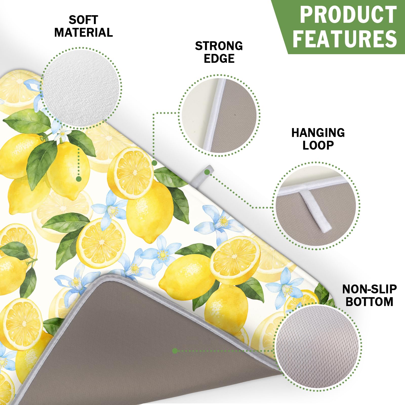Lemon Dish Drying Mat 16x18 Inch Absorbent Reversible Summer Drying Mat Floral Lemon Fruits Dish Drying Rack Mat Yellow Summer Themed Dish Drainer Mat for Kitchen Counter Coffee Bar