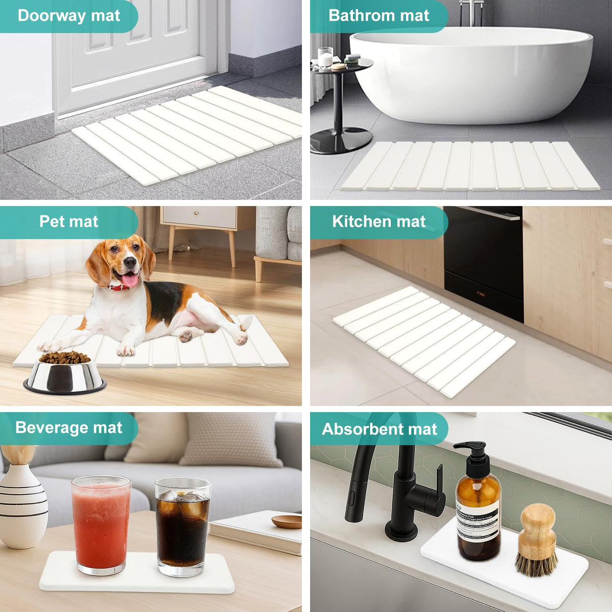 3 Pcs Large Stone Dish Drying Mat Kitchen Sink Counter Diatomite Dish Pad