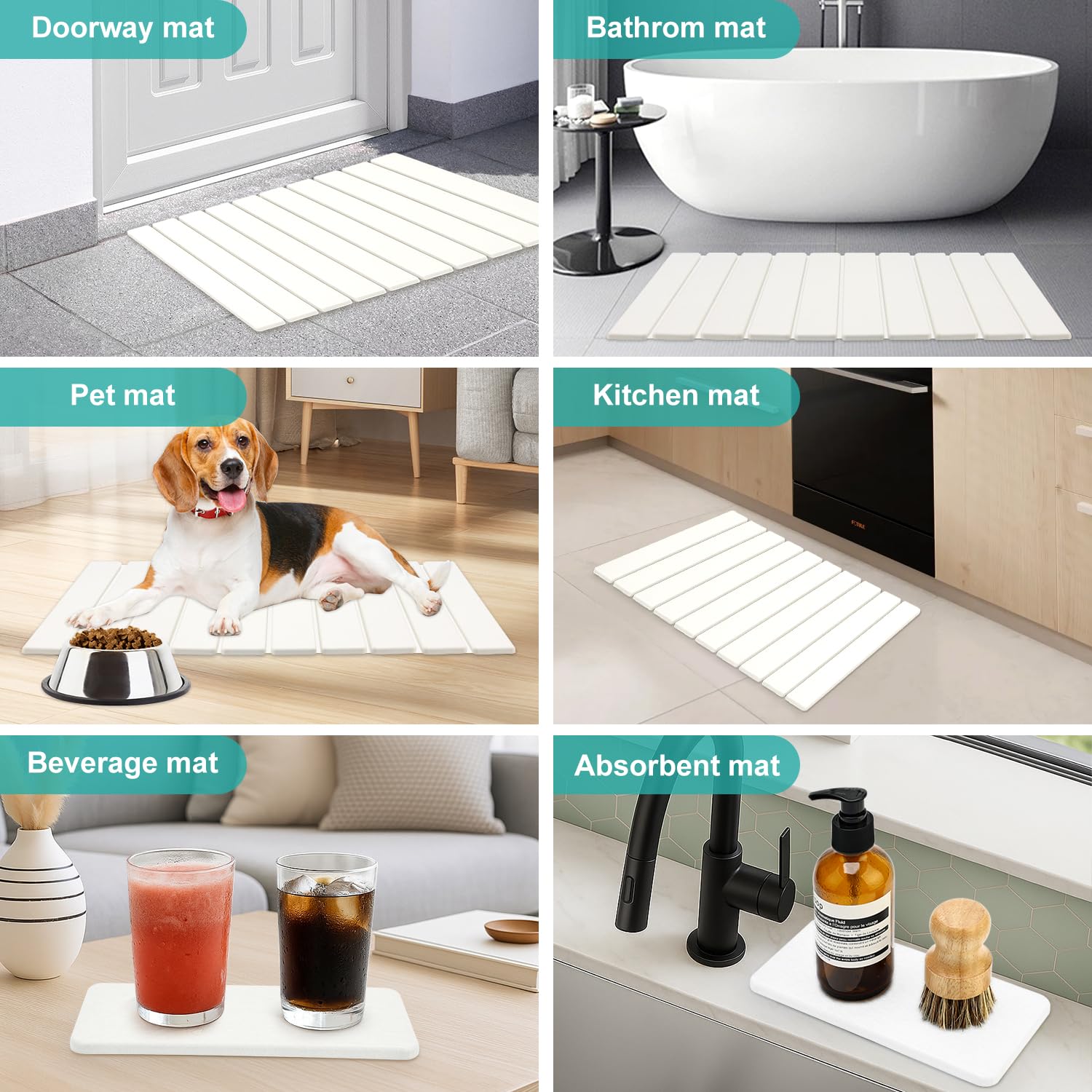 3 Pcs Large Stone Dish Drying Mat Kitchen Sink Counter Diatomite Dish Pad