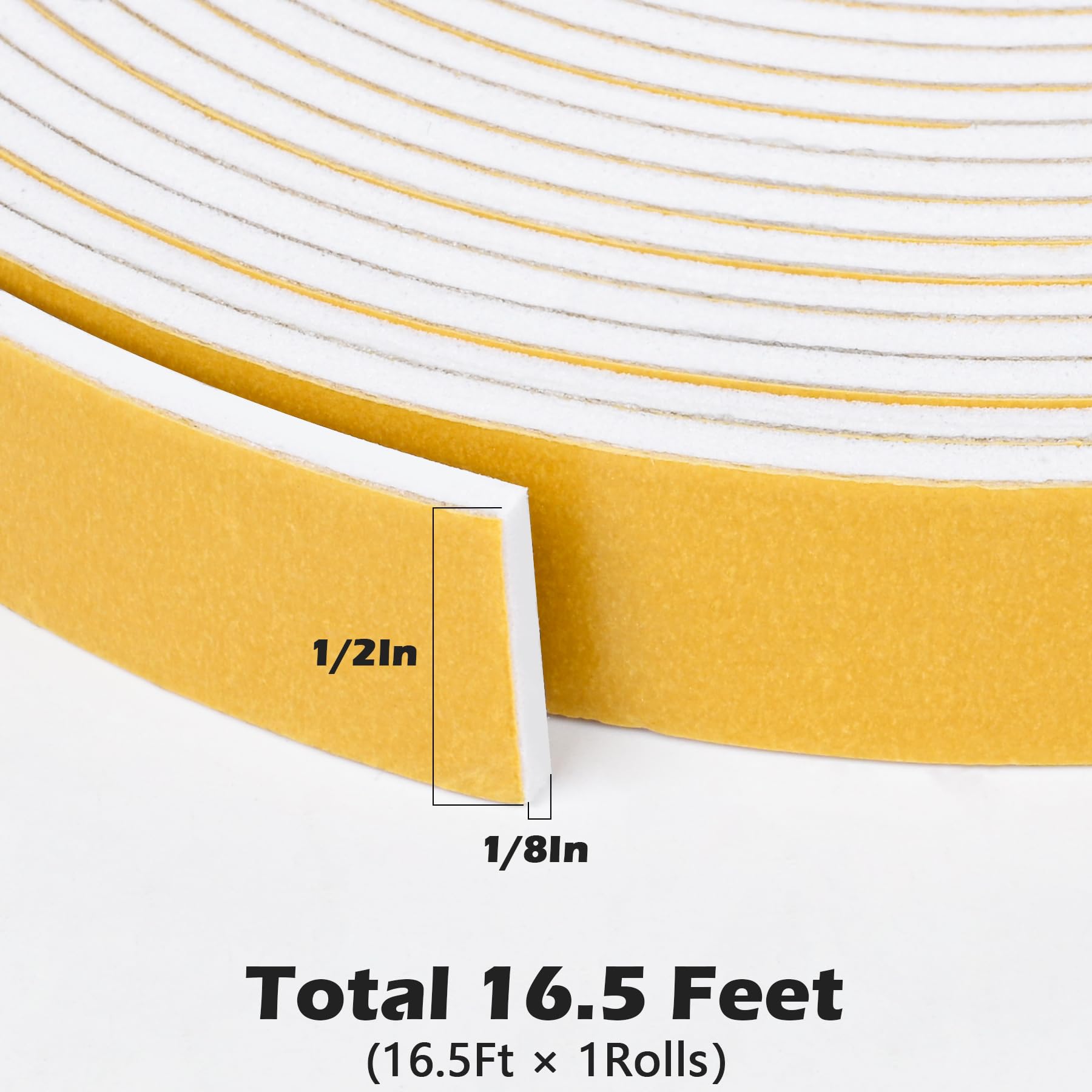 White Door Window Weather Stripping Self Adhesive Foam Tape High Density Foam Sealing Strip Window Insulation Weatherproof Gasket Tape for Doors and Windows (16.5 Foot)