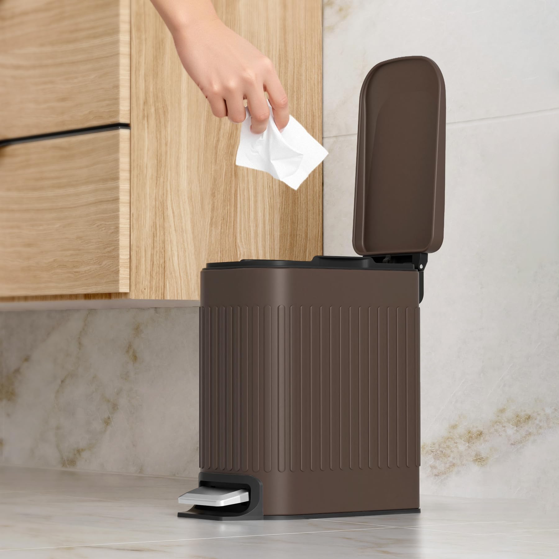 Slim Bathroom Trash Can with Lid Soft Close & Pedal