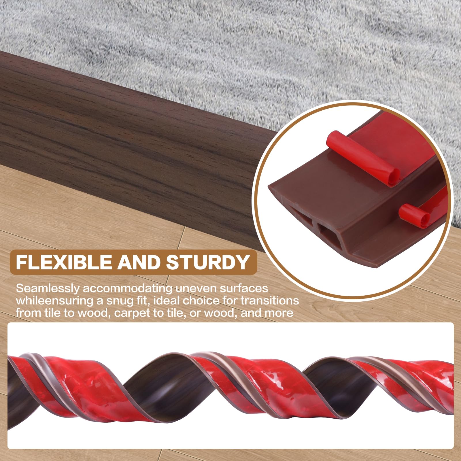 Floor Transition Strip Vinyl Door Threshold Ramp Self Adhesive Carpet Edging Strip Doorway Edge Trim (3.3 Foot)