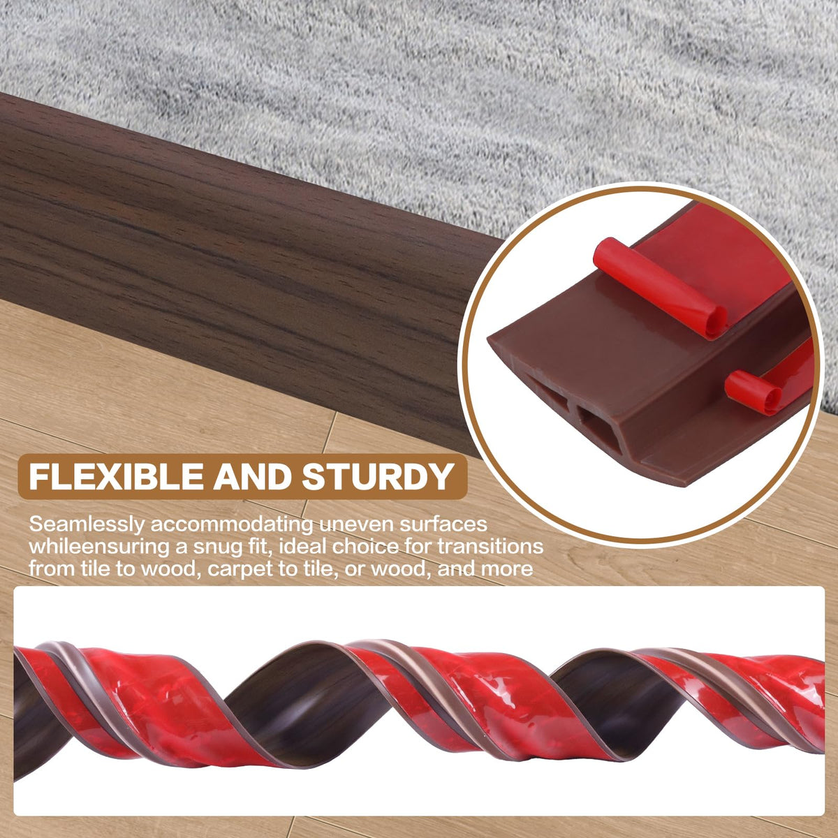 Floor Transition Strip Vinyl Door Threshold Ramp Self Adhesive Carpet Edging Strip Doorway Edge Trim (3.3 Foot)