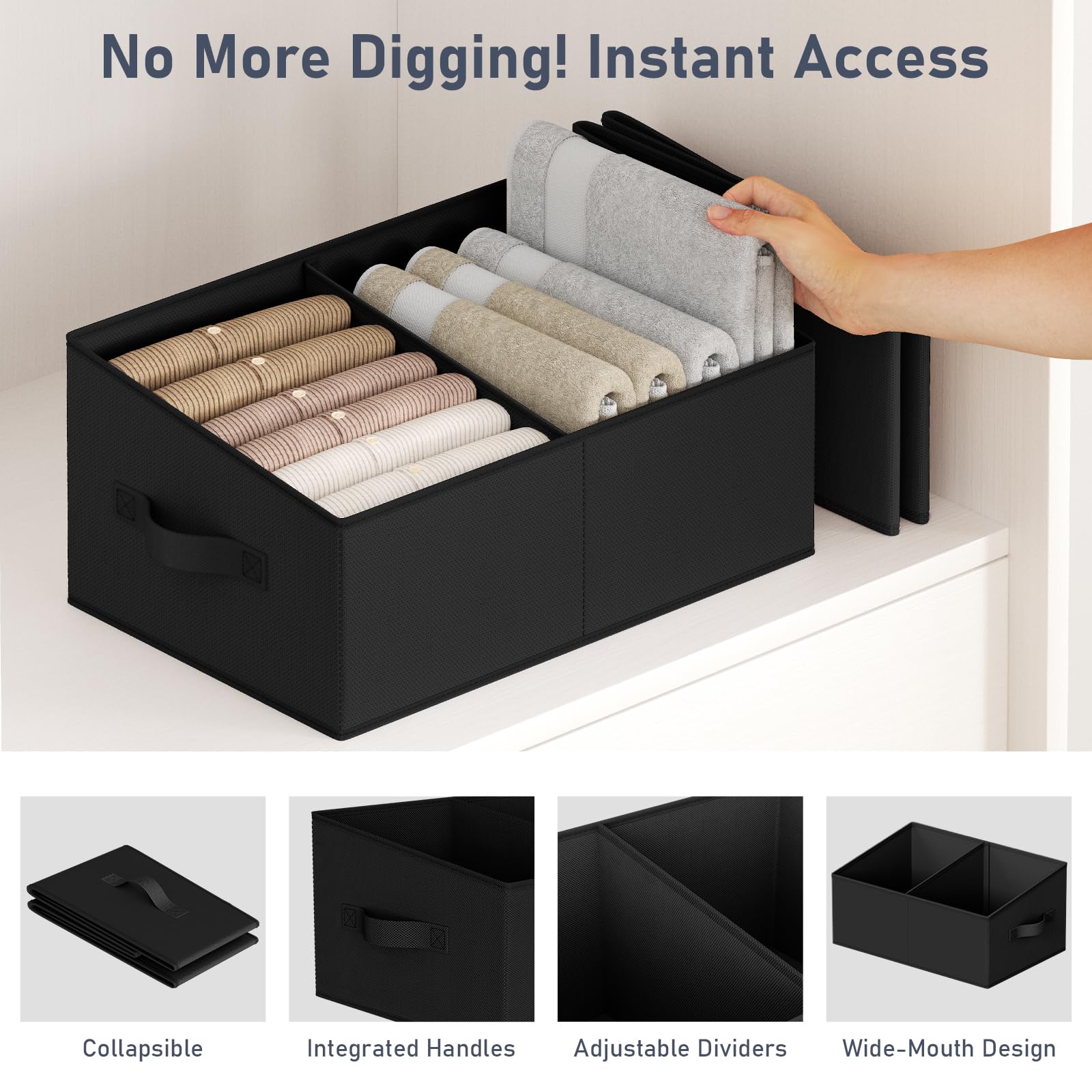Large Closet Shelf Organizer Bins 8 Packs with Handles and Divider (8 Count)