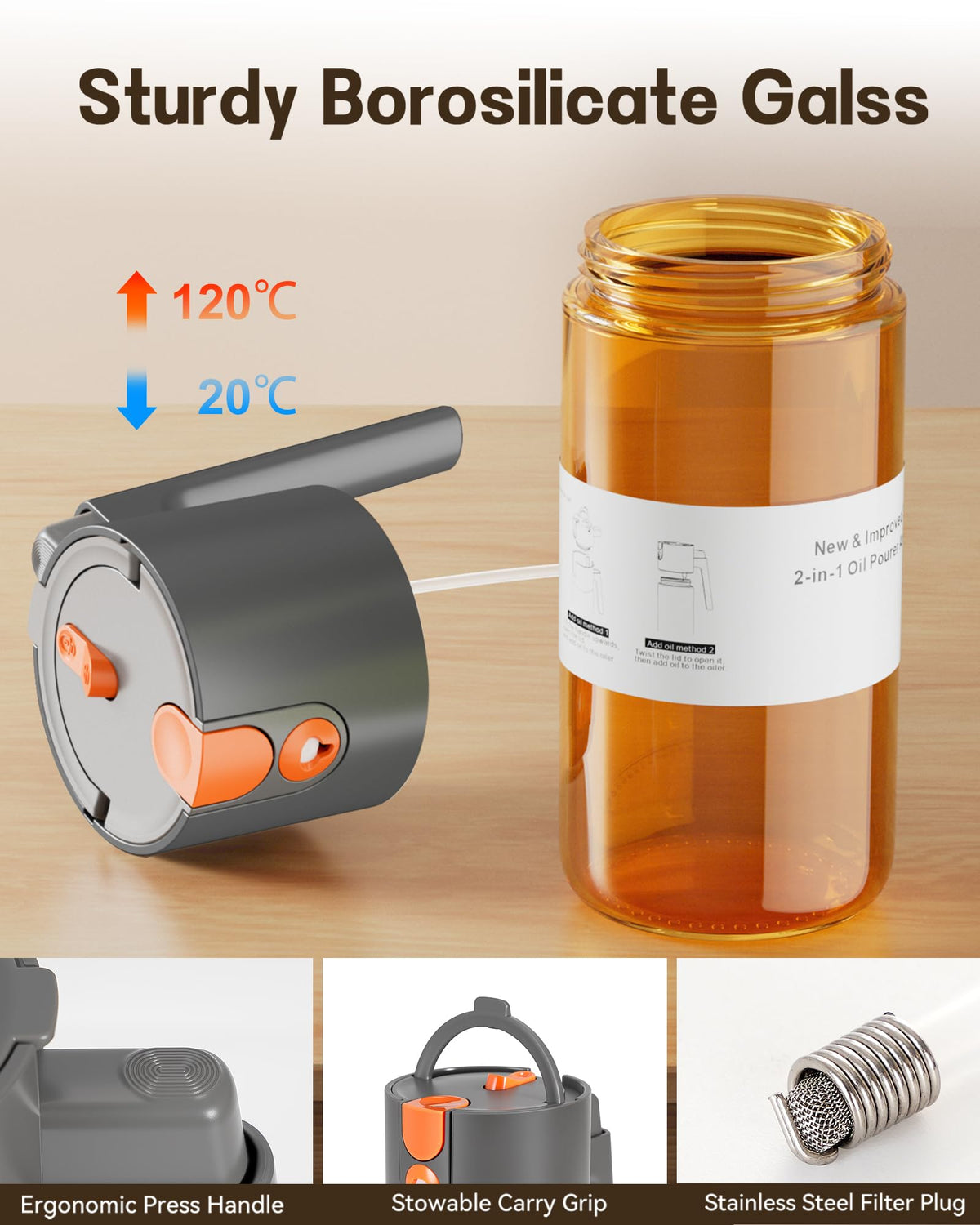 Olive Oil Sprayer & Dispenser Bottle for Cooking 17oz Dark Glass Oil Mister