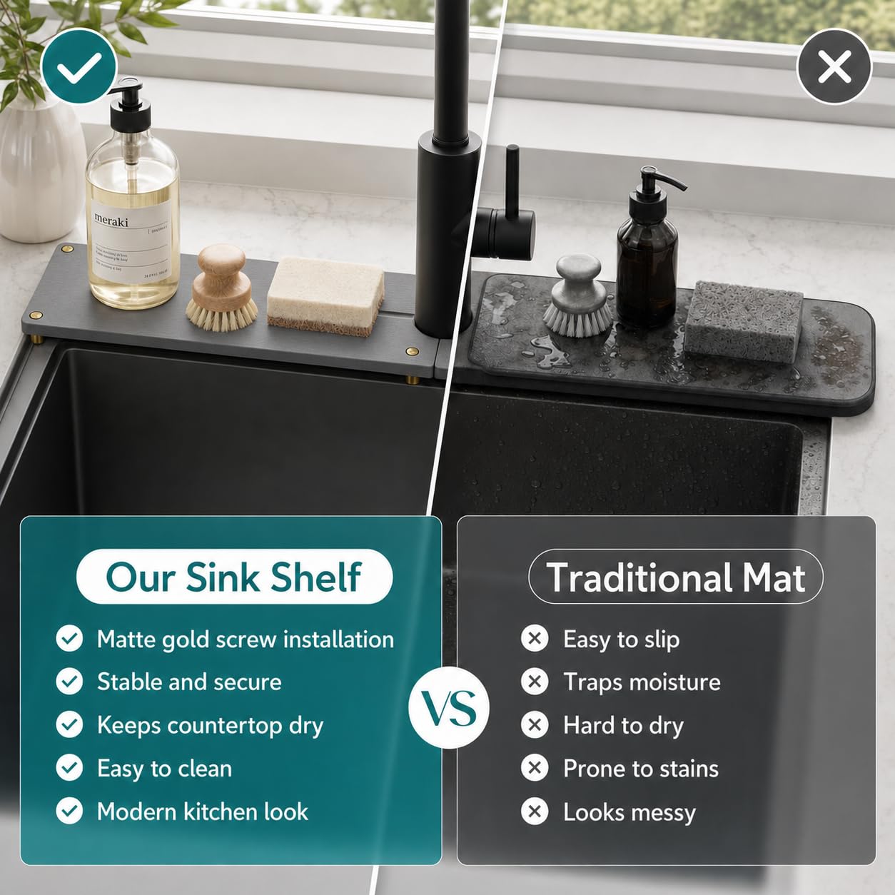 2PCS Stone Faucet Mat for Kitchen Sink