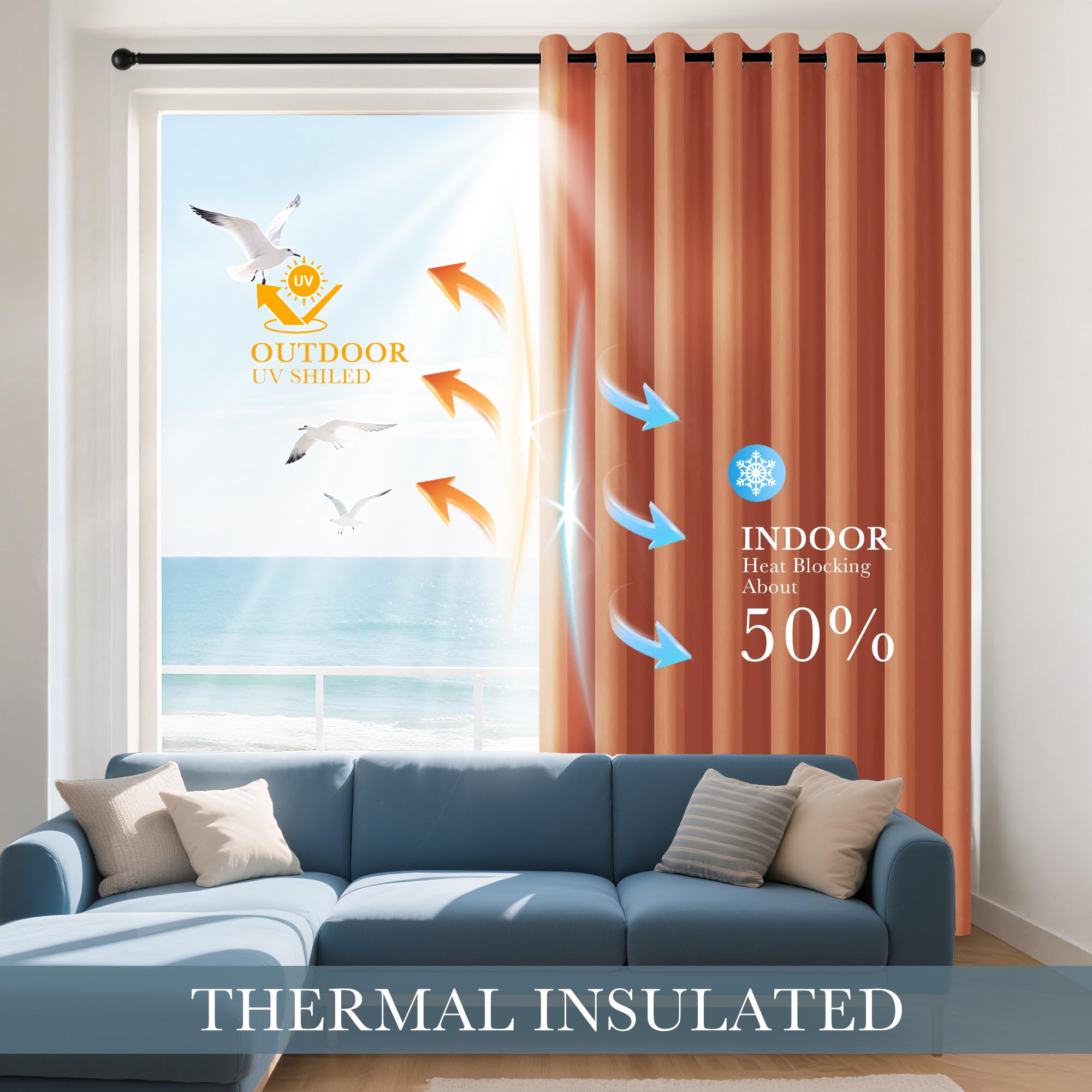 Burnt Orange Short Blackout Curtains 36 inch Length for Kitchen (2 Count)