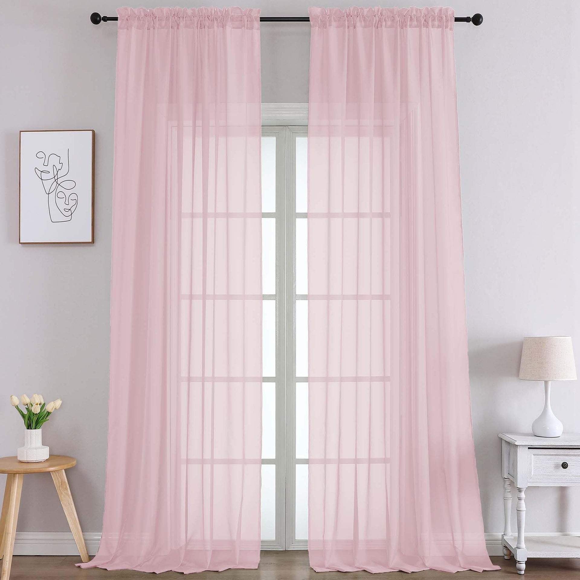 Extra Long Blush Pink Sheer Curtains 108 Inches Long 2 Panels (2 Count)
