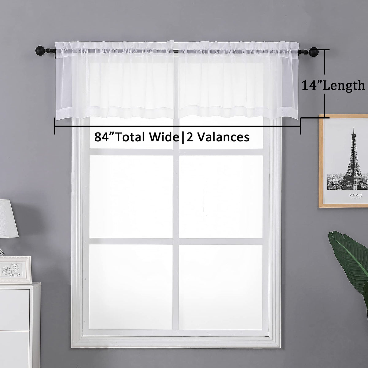 Sheer White Valances for Windows 2 Pack
