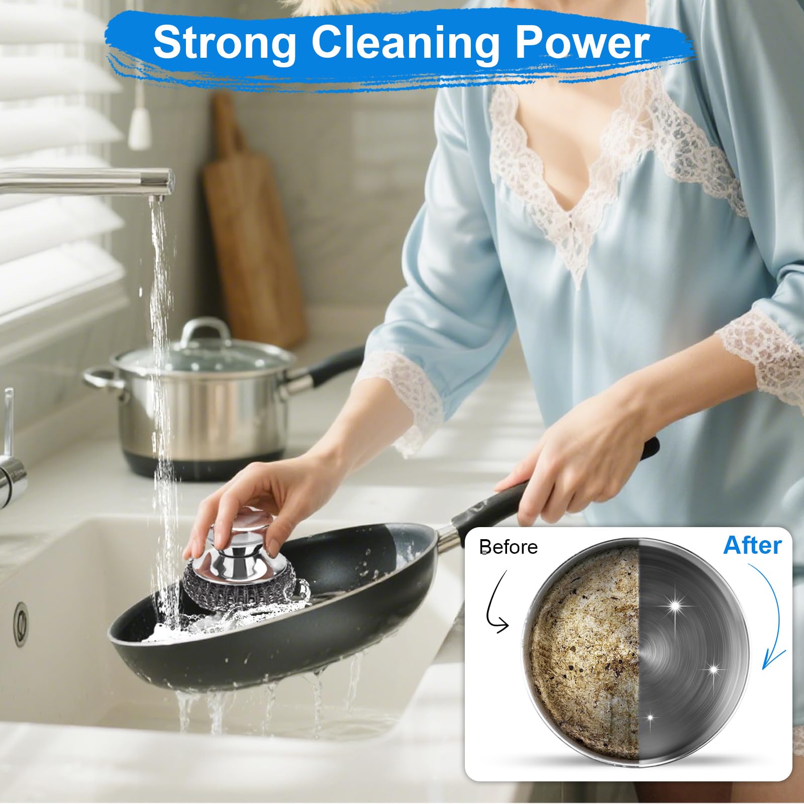 7PCS Steel Wool Scrubber Pads with 1PCS Handle (7 Count)