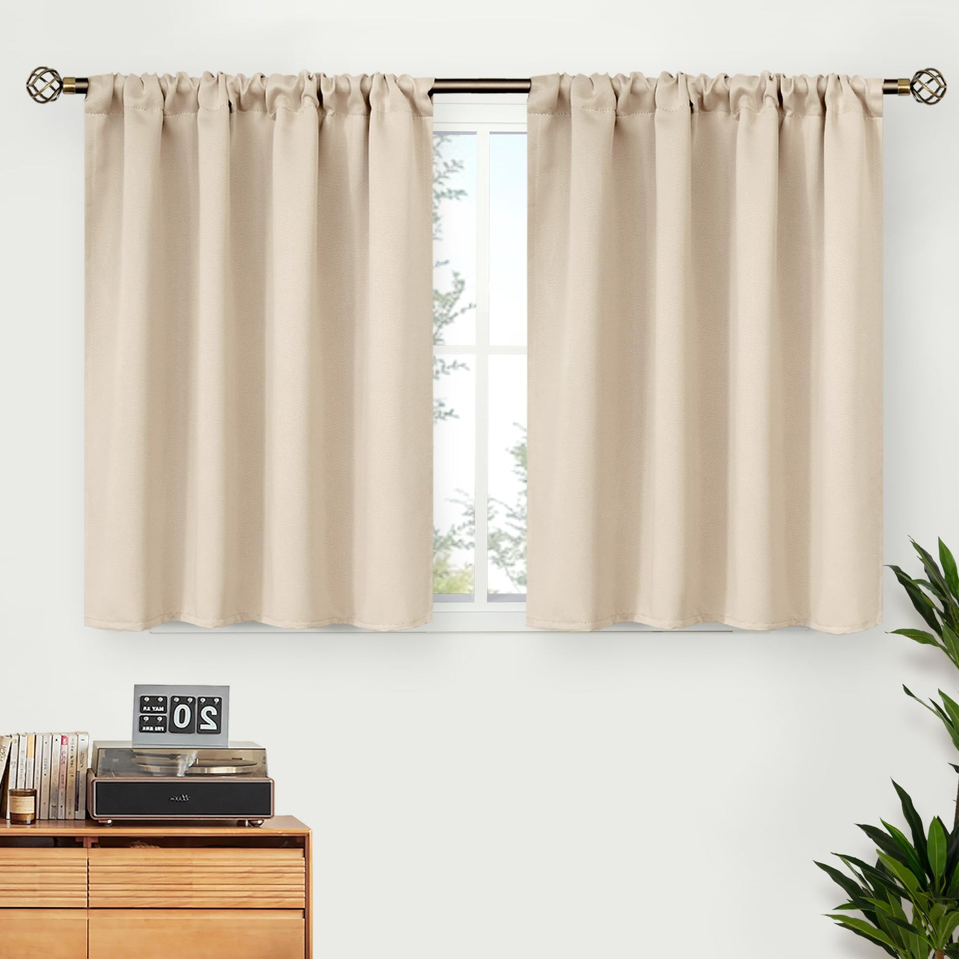 Champagne Blackout Curtains 36 Inches Length for Kitchen Bedroom Window (2 Count)