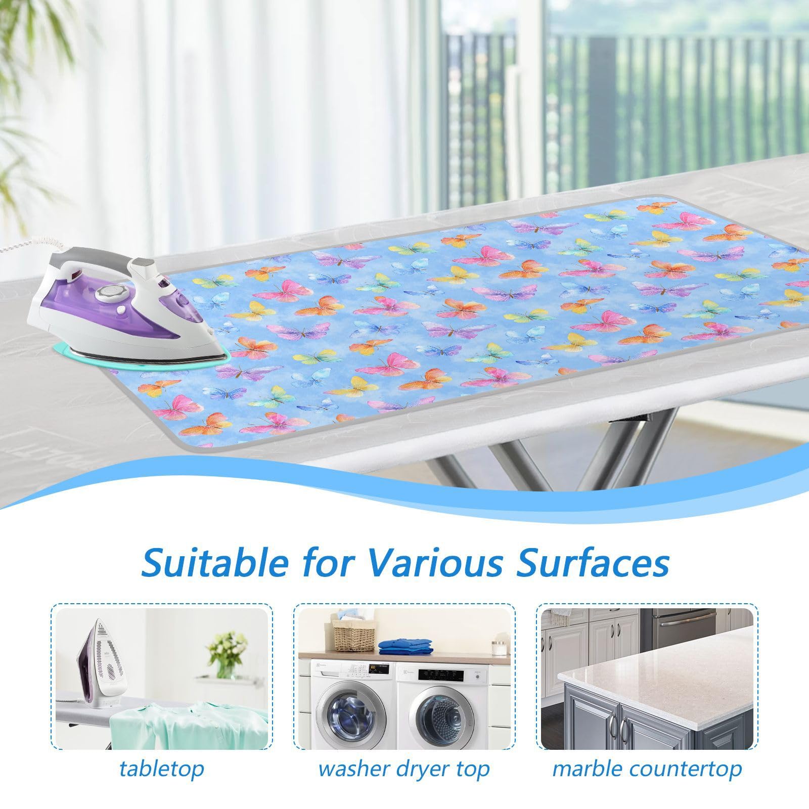 Ironing Mat Portable Ironing Pad Blanket with Silicone Iron Rest for Table Top Travel Heat Resistant Double