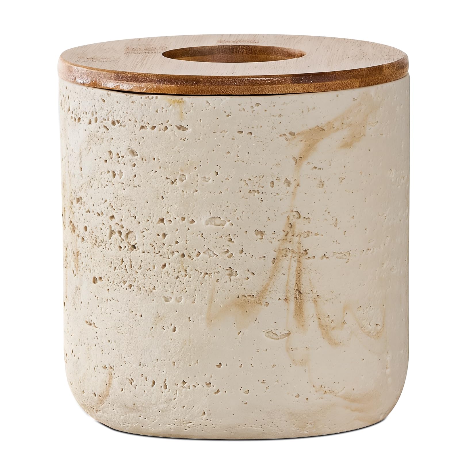 Natural Travertine Textures Beige Mini Trash Can with Bamboo Lid