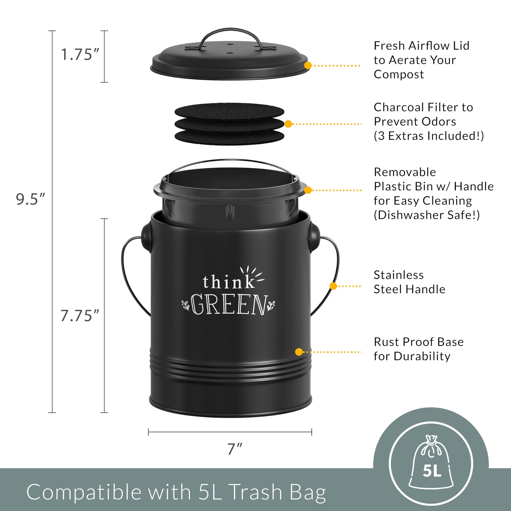 1.2 Gallon Kitchen Counter Compost Bin with Lid