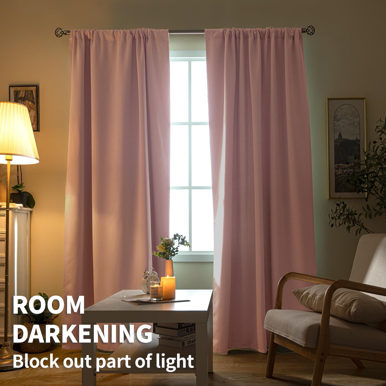 Baby Pink Room Darkening Curtains for Short Window