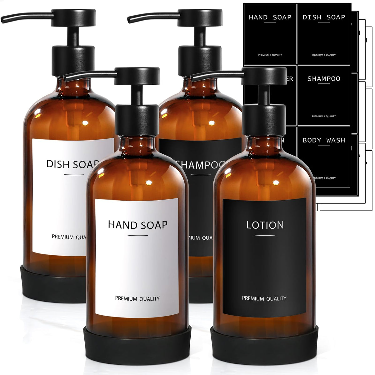 Amber Glass Soap Dispenser 4 Pack (16.9 Fl Oz)