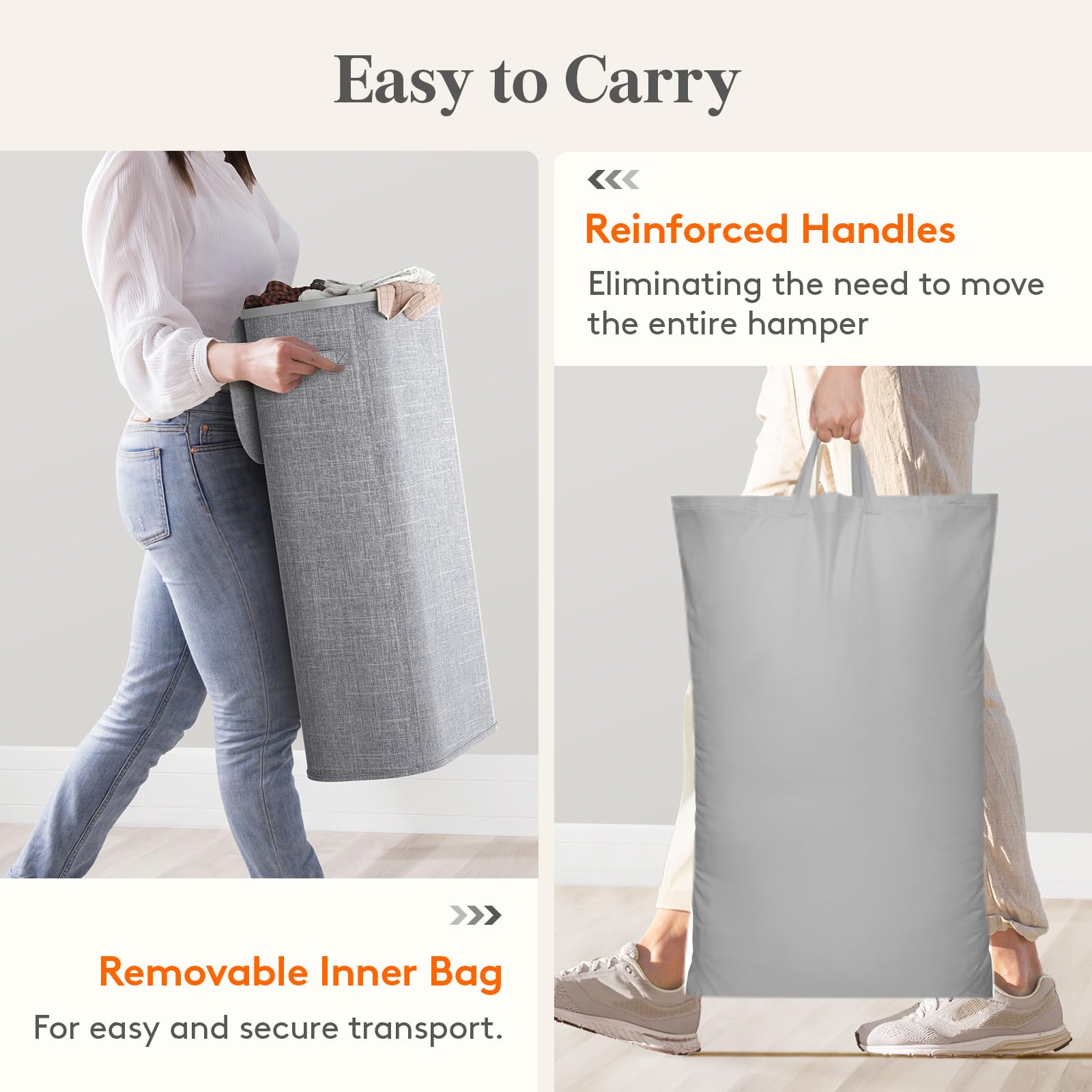Slim Laundry Basket with Lid and Removable Bag