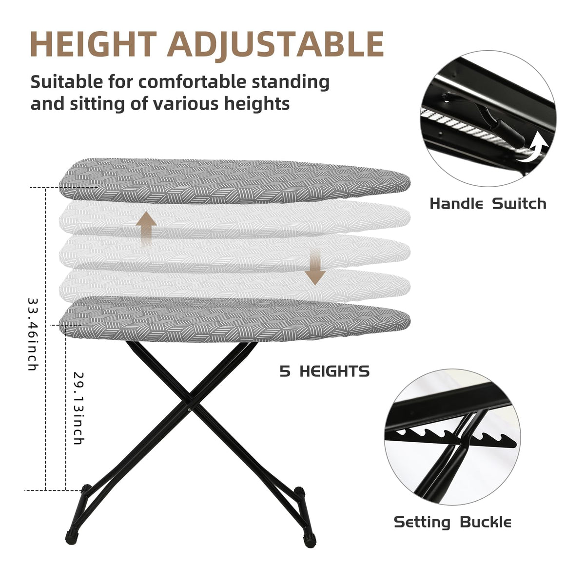Ironing Board Adjustable Height Folding Ironing Board with Iron Pad