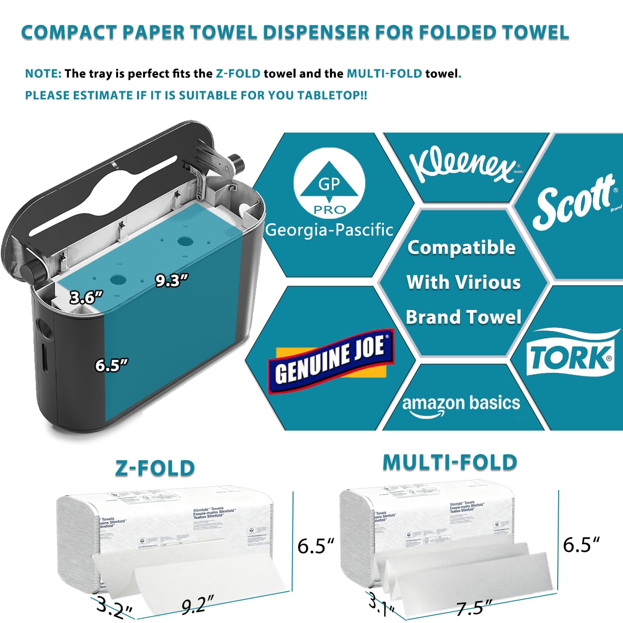 Multifold Paper Towel Dispenser Countertop Compact Design for Kitchen Black