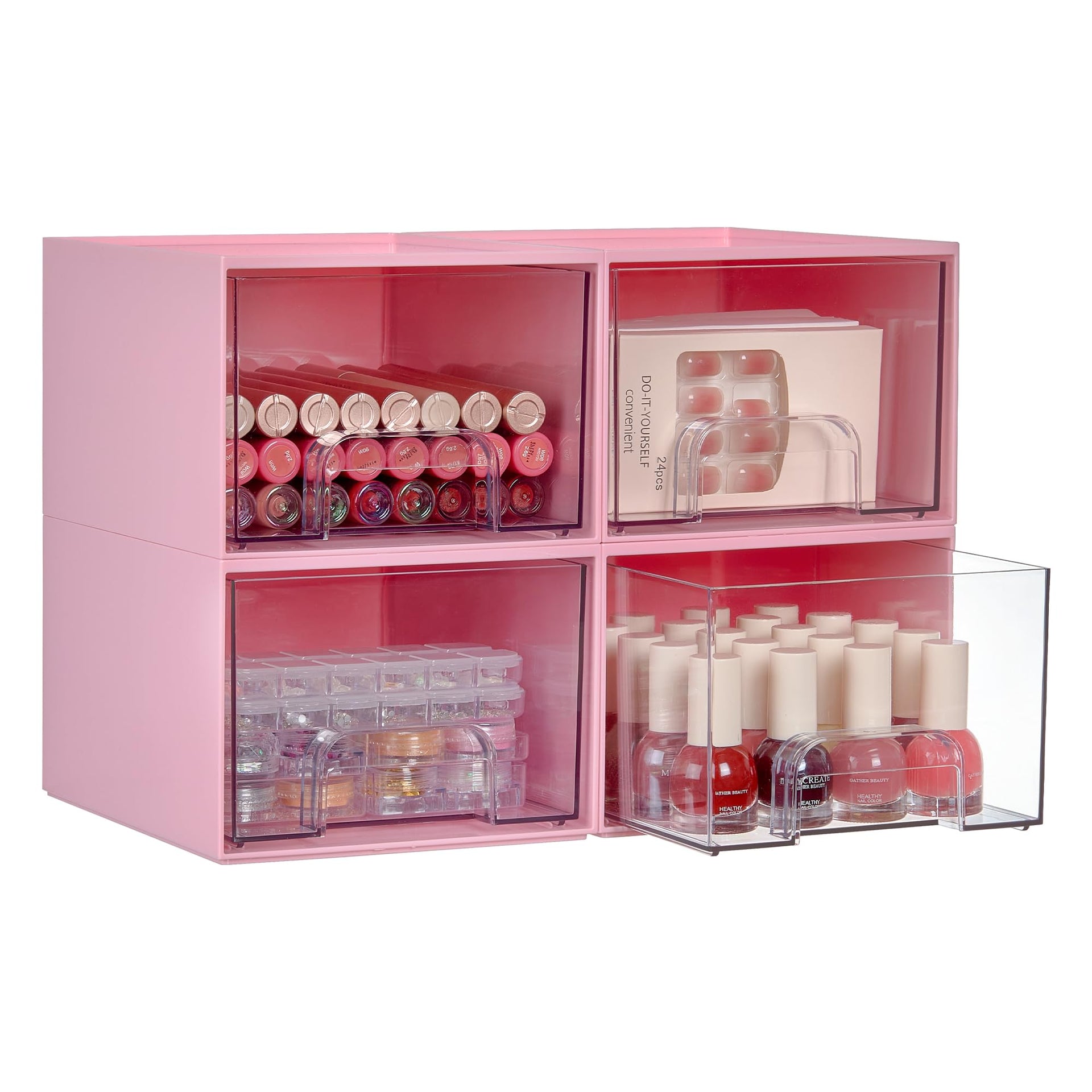 4 Pack Small Clear Stackable Storage Drawers (4 Count)